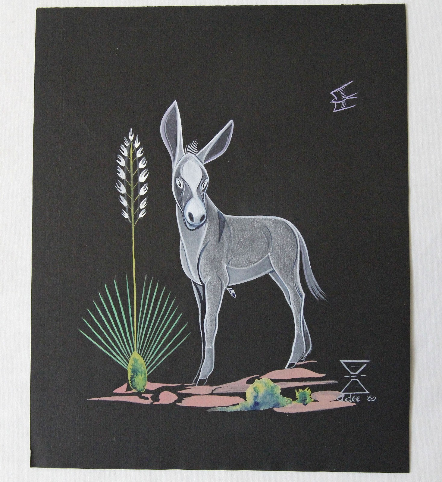 Adee Dodge 1960 Original Painting Donkey Pair Native American Navajo Vintage