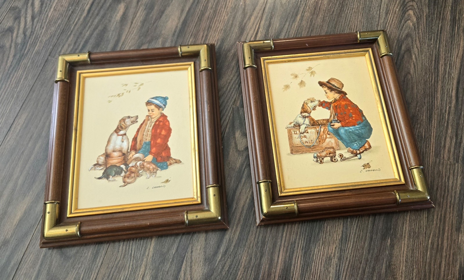 C. CARSON Set of Certified Oil Paintings «Boys and Their Dogs» VINTAGE, 1986