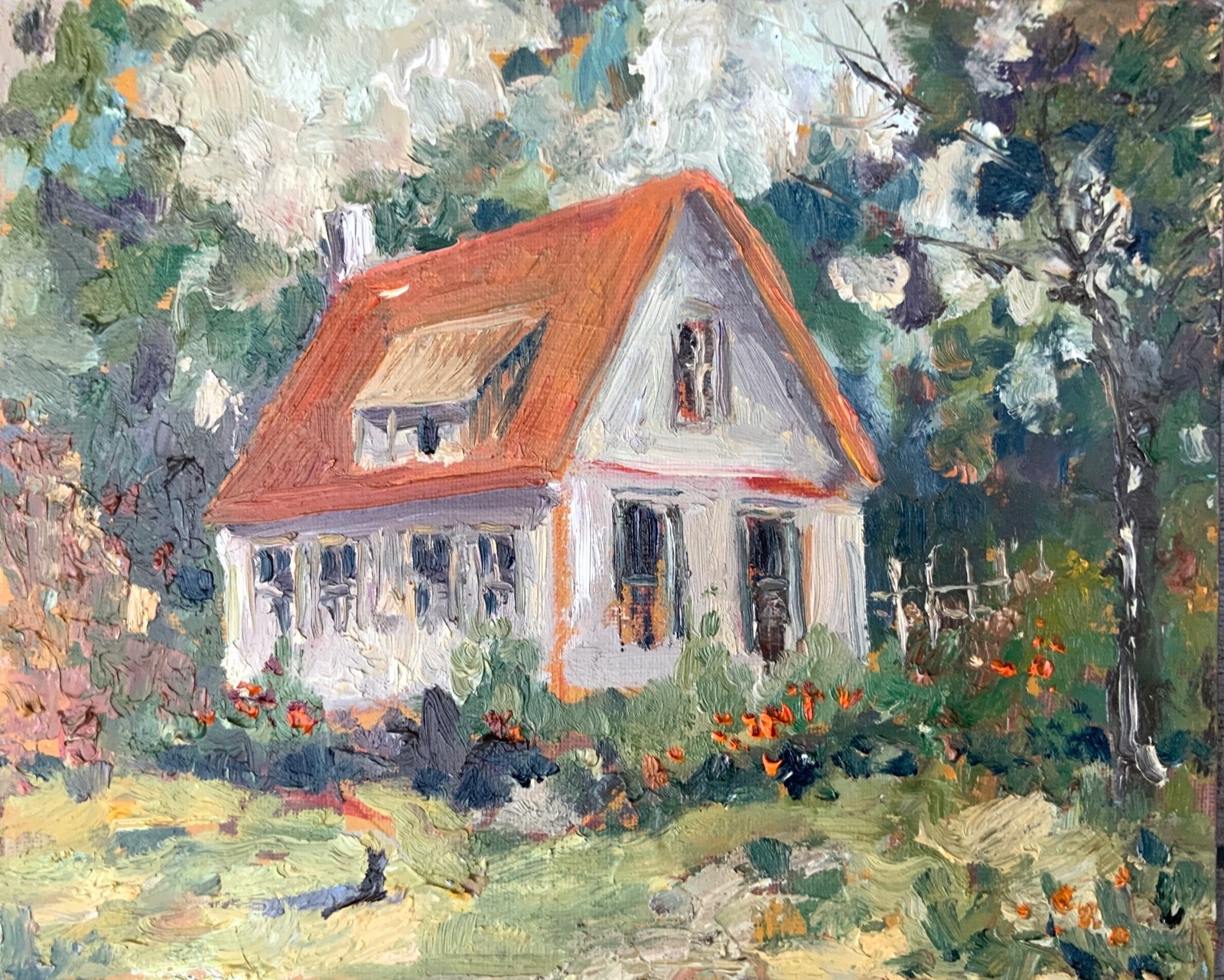 Original Painting Farmhouse Art Cottage Countryside Artwork 8×10″ Framed