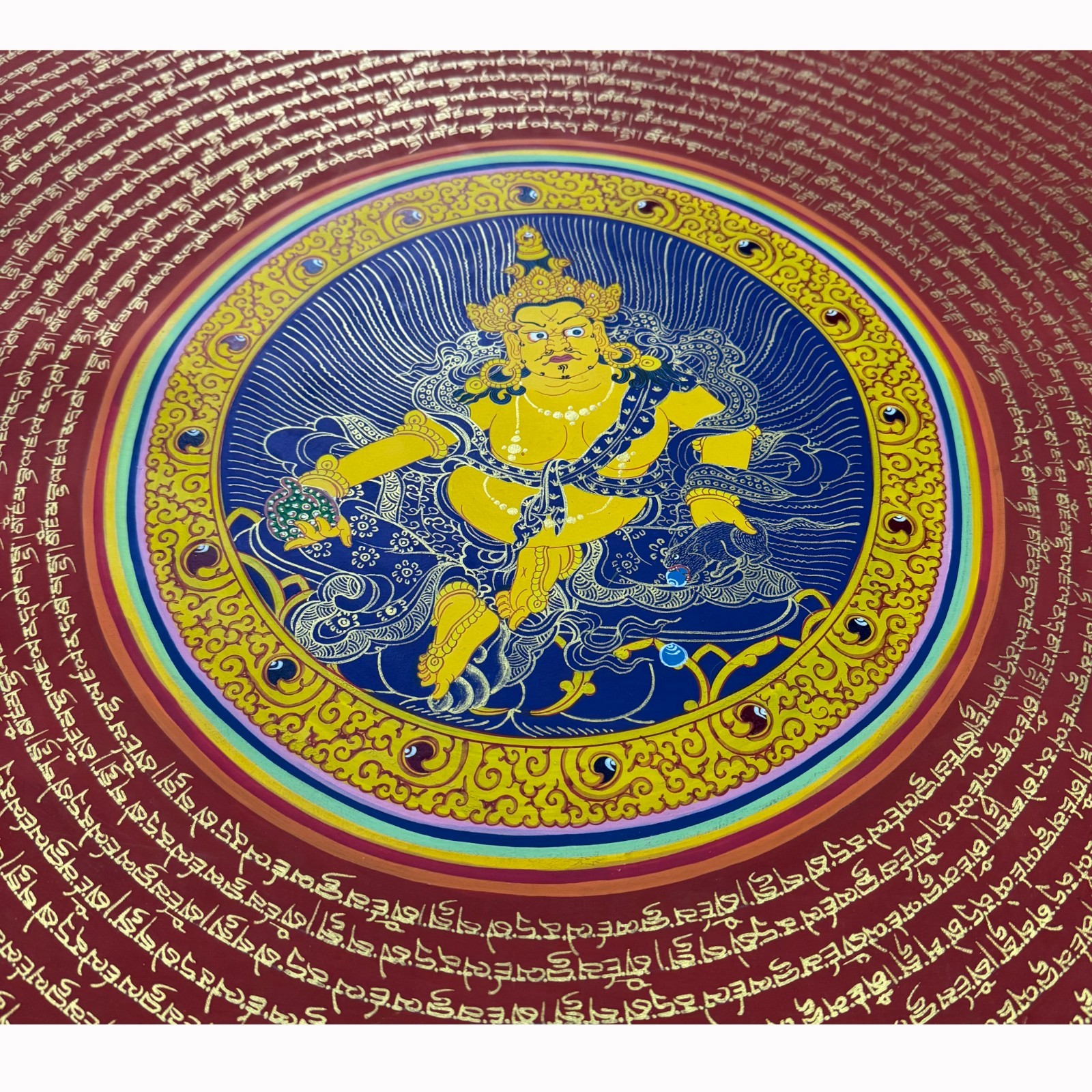 Large Size Dzambala Mantra Mandala Thangka – Hand-Painted Buddhist Wealth Deity