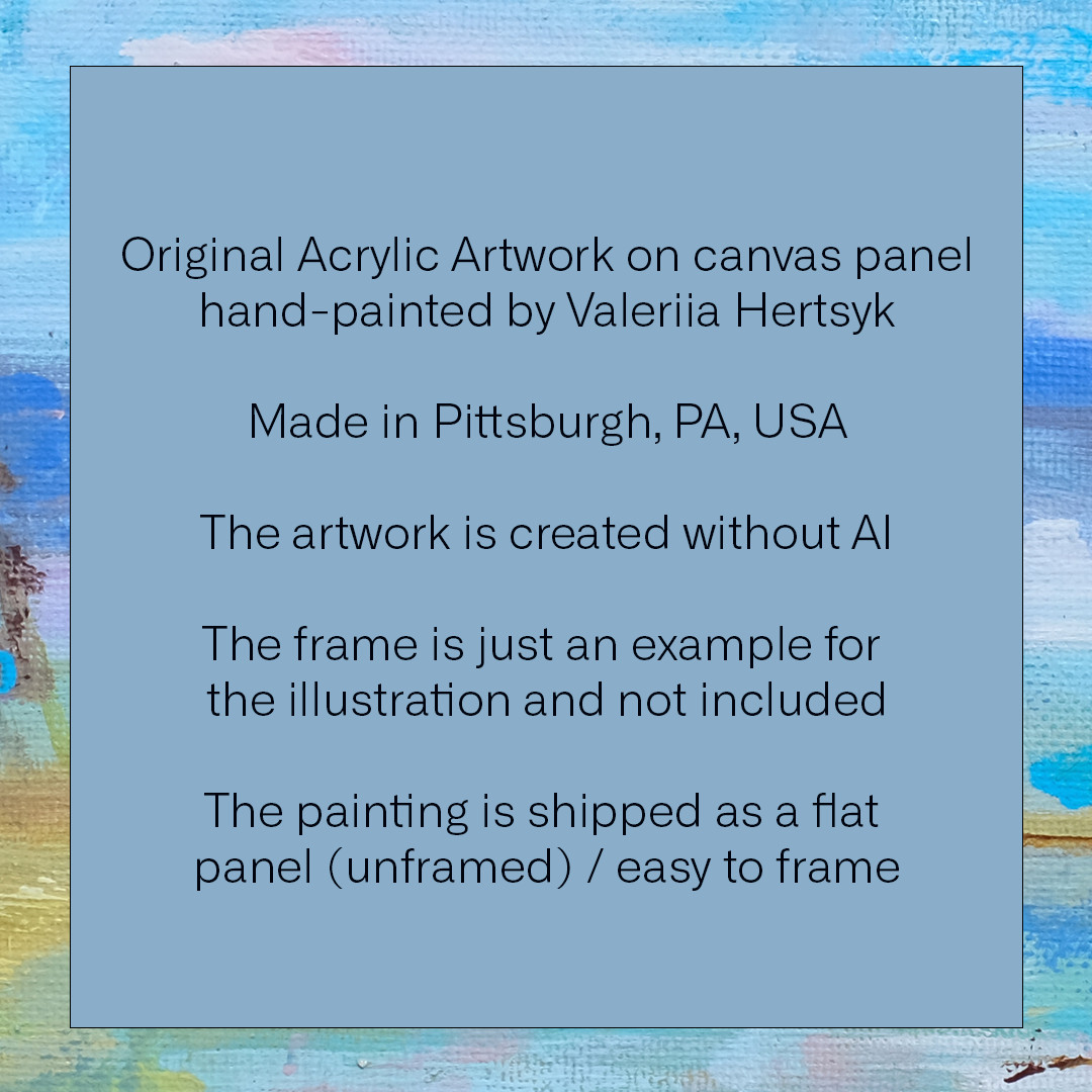 Original Beach Abstract Acrylic Painting 8×10 Canvas Panel Summer Coast Wall Art