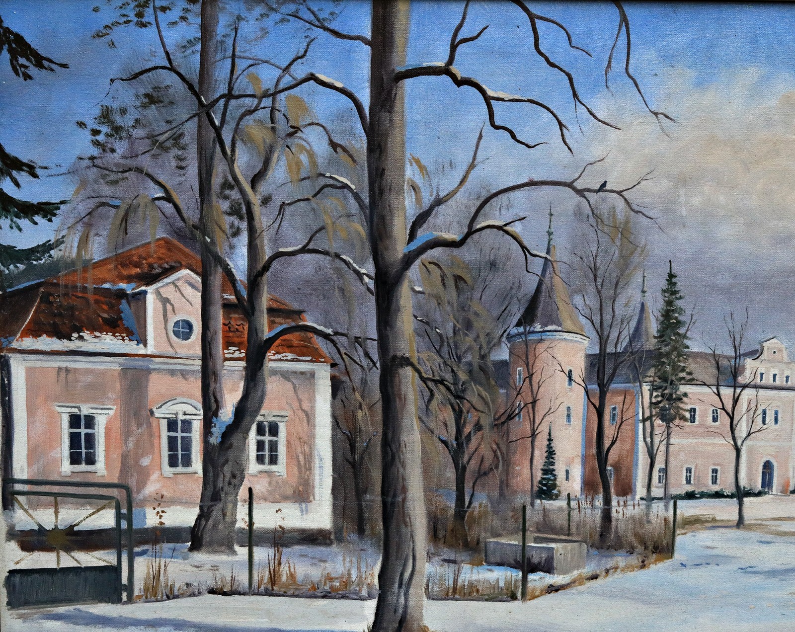 Stefan Cerny Signed Oil Painting, Winter Landscape With Castle, Framed