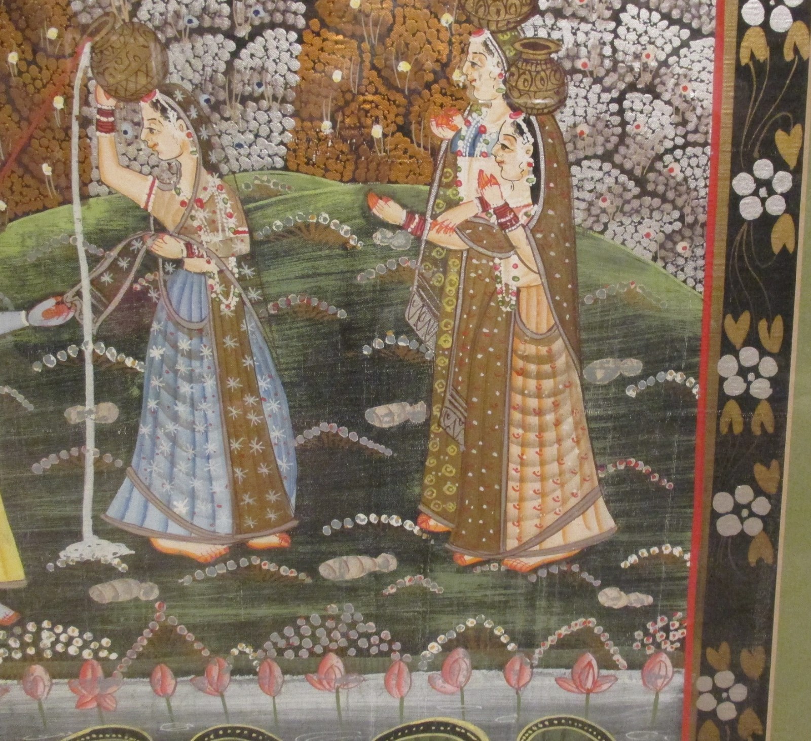 * Pair Vintage Indian Folk Art Lord Radha Krishna & Women Framed Paintings India