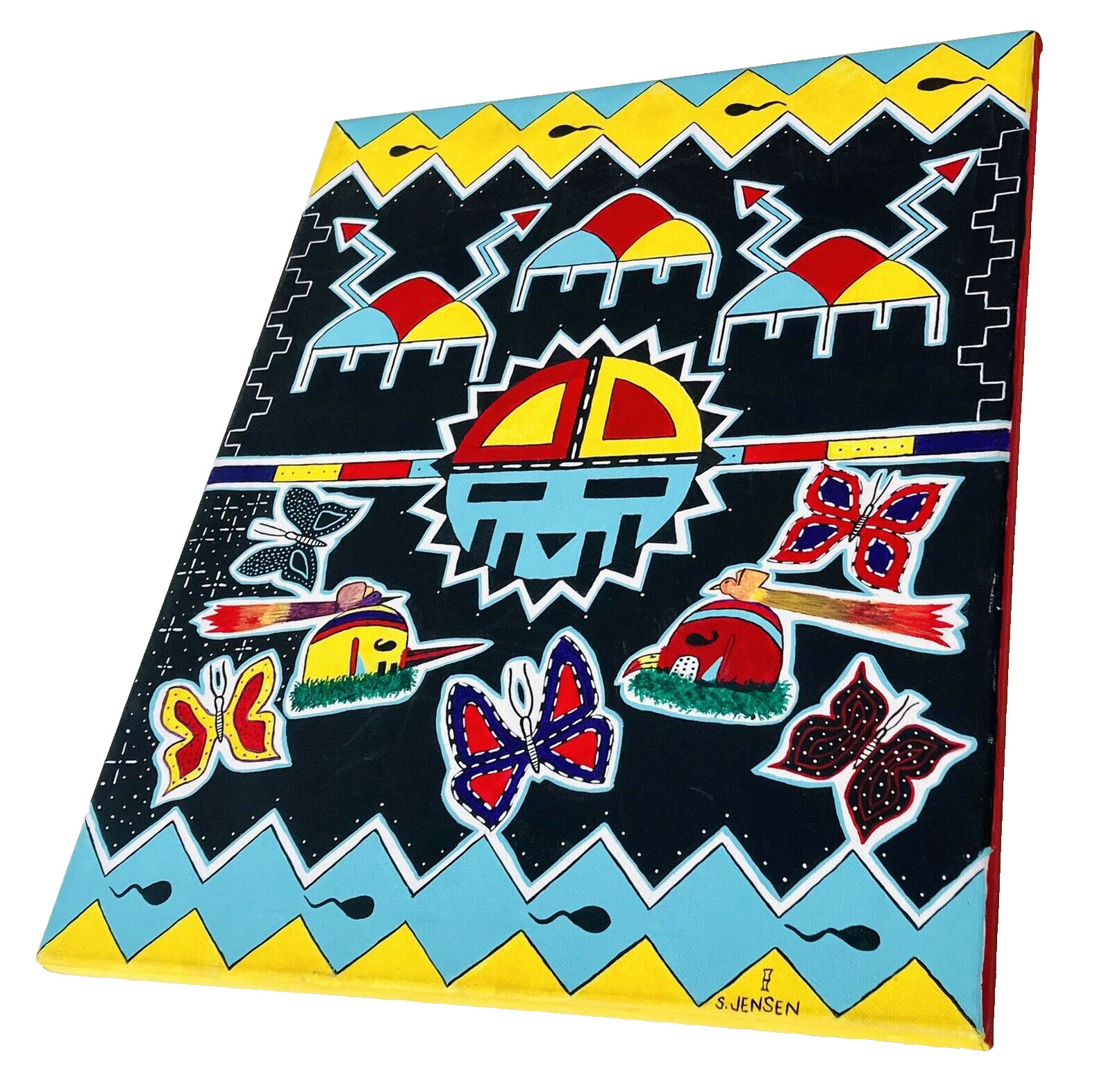 Indigenous Art 20×16″ Geometric Navajo Native Tribal Alien UFO Sun Butterfly 90s