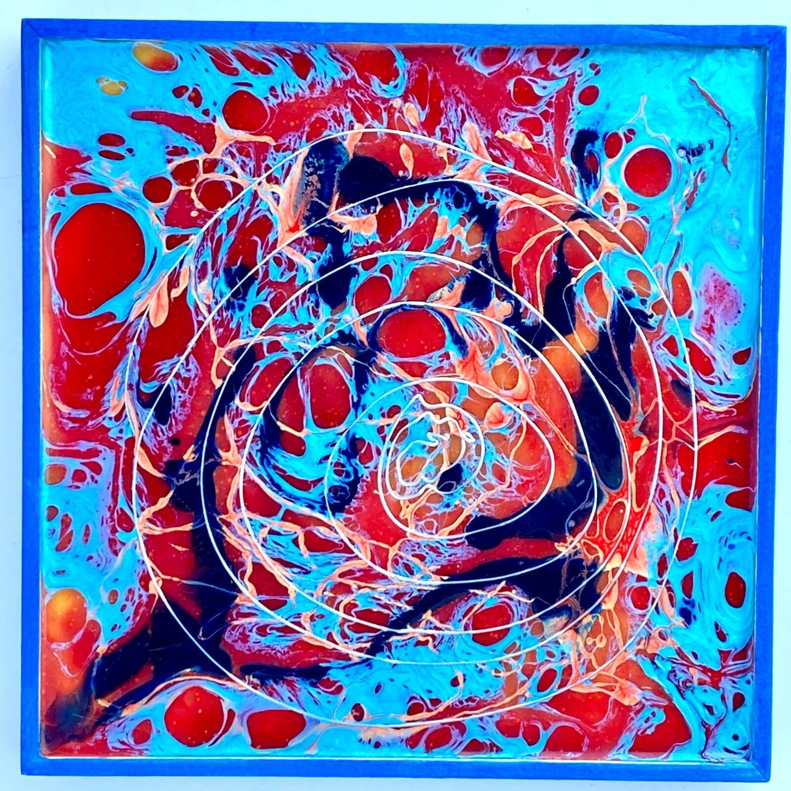 Silver Spiral Original Abstract Art Resin Painting 6.2×6.2in Panel