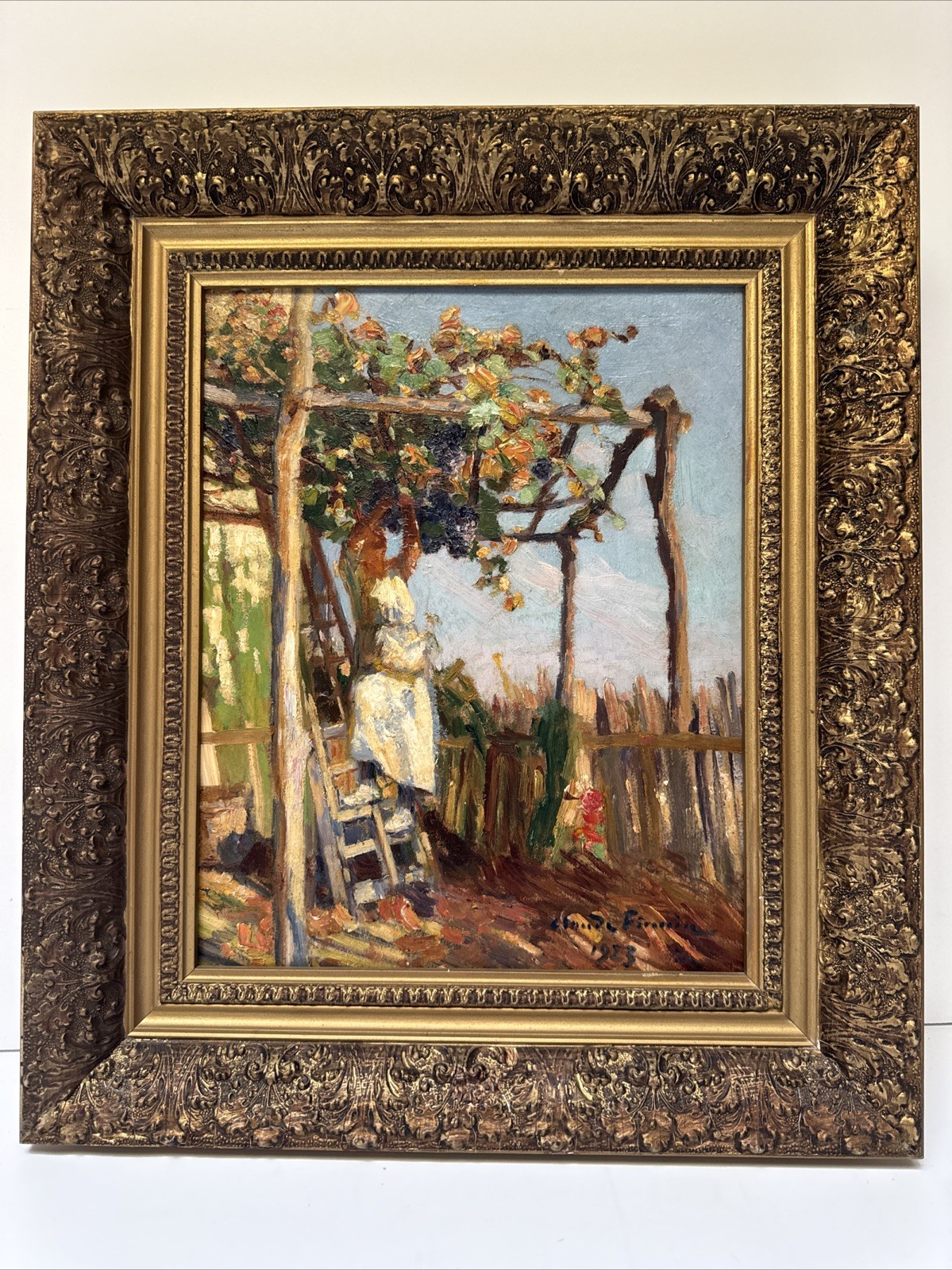 Antique Painting Farm Impressionist Farming 1923 Claude Firmin Famous French Oil
