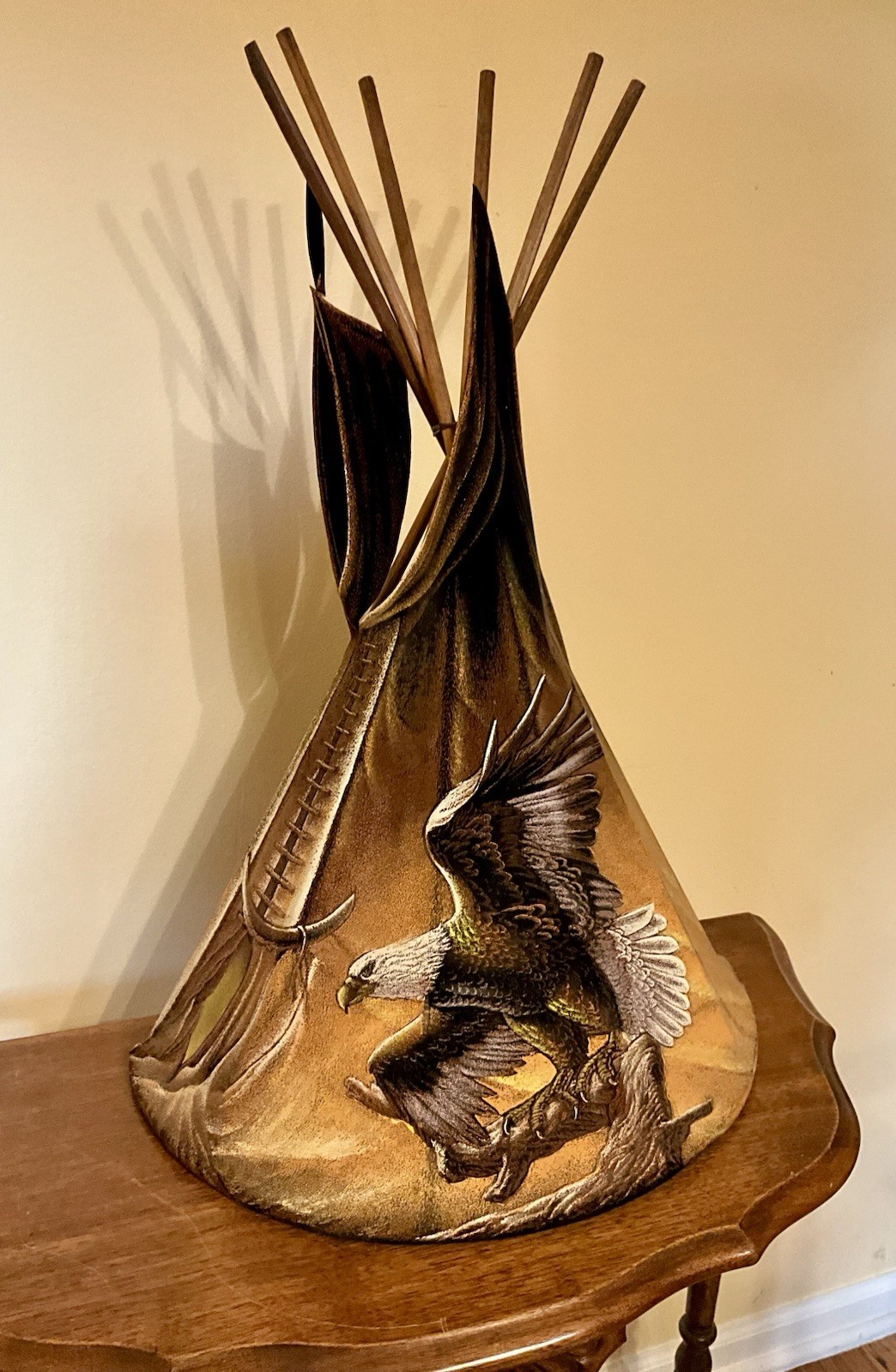 3-D Hand-Built Wigwam Art~ Wood and Canvas Constructed, Painted by SANCHEZ 22”