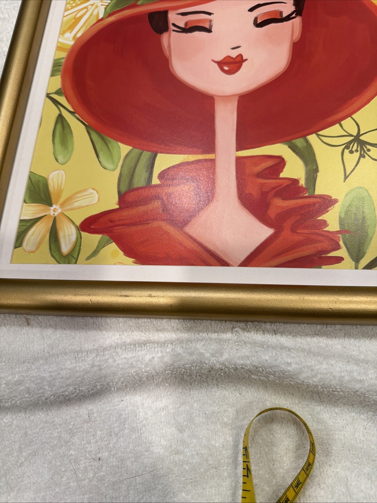 Jacque Pierro Lemon Lady Portrait in Gold Frame Bright Yellow Background 16″ H