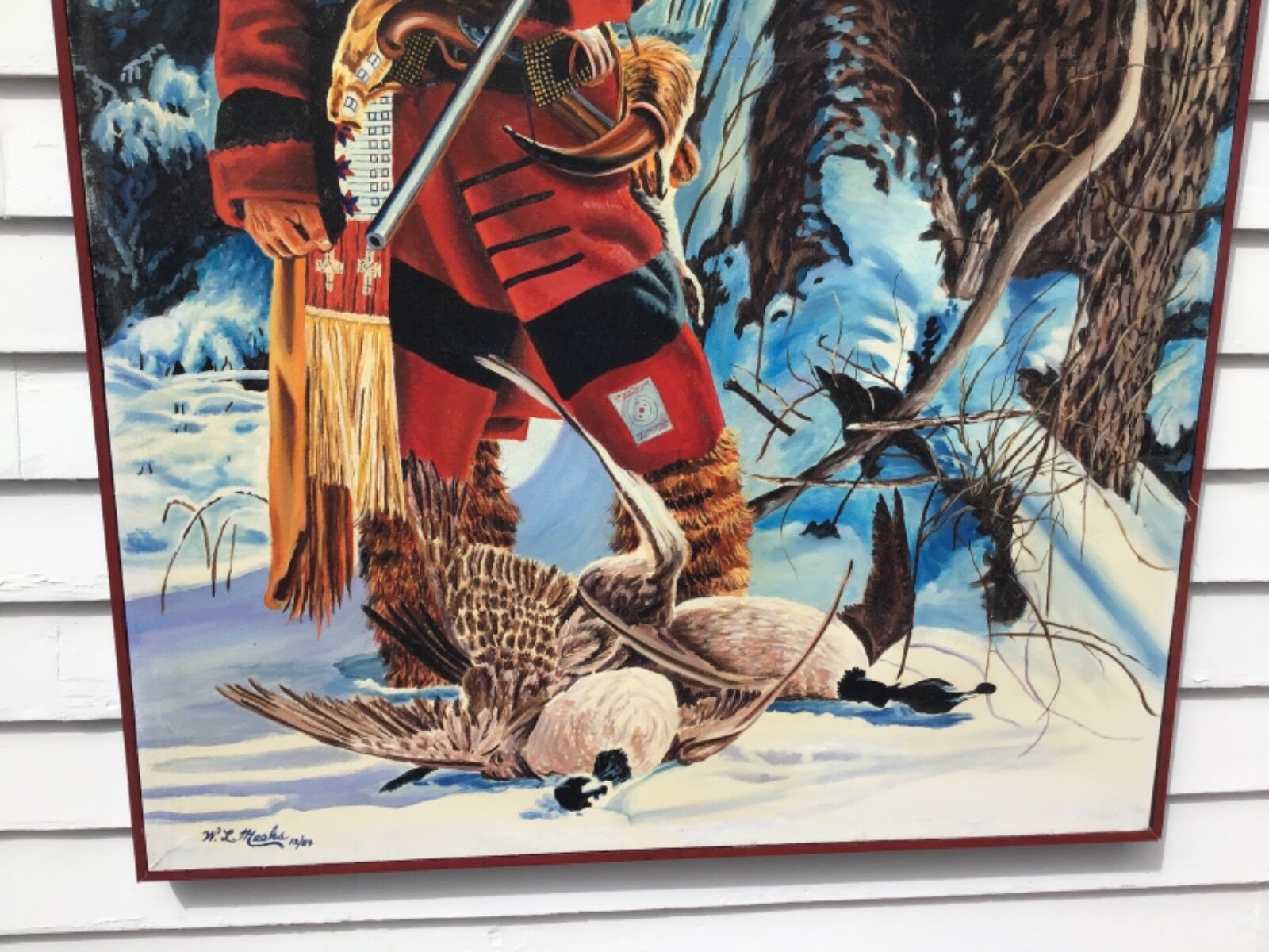 Large W.L. Meeks Hunter/Trapper Oil/Canvas 49″x 37″