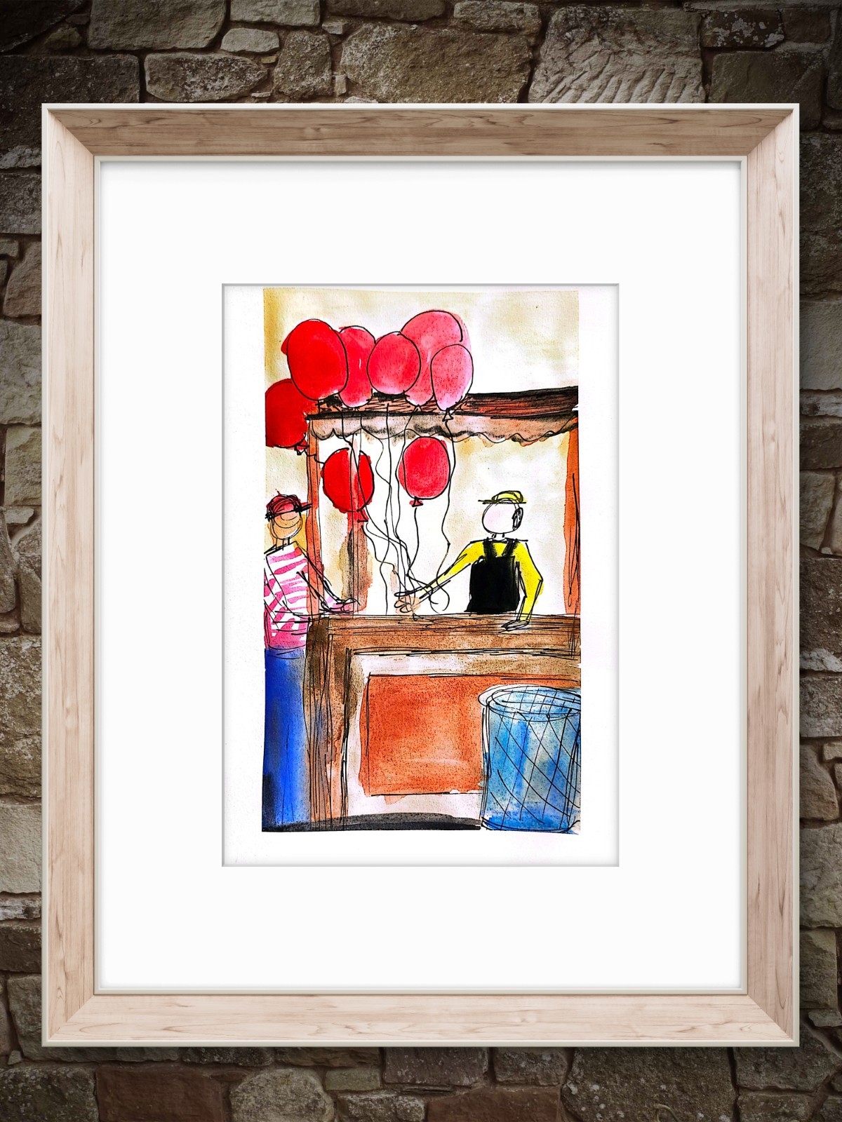 Balloon Stand Abstract Expressionist Original Watercolor On Paper 6×9 Signsd