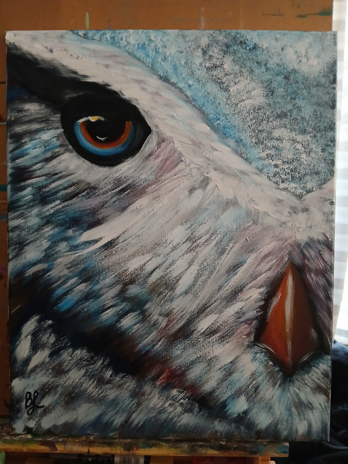 Original acrylic painting barn owl on canvas 16x20x0.5 in, wall art