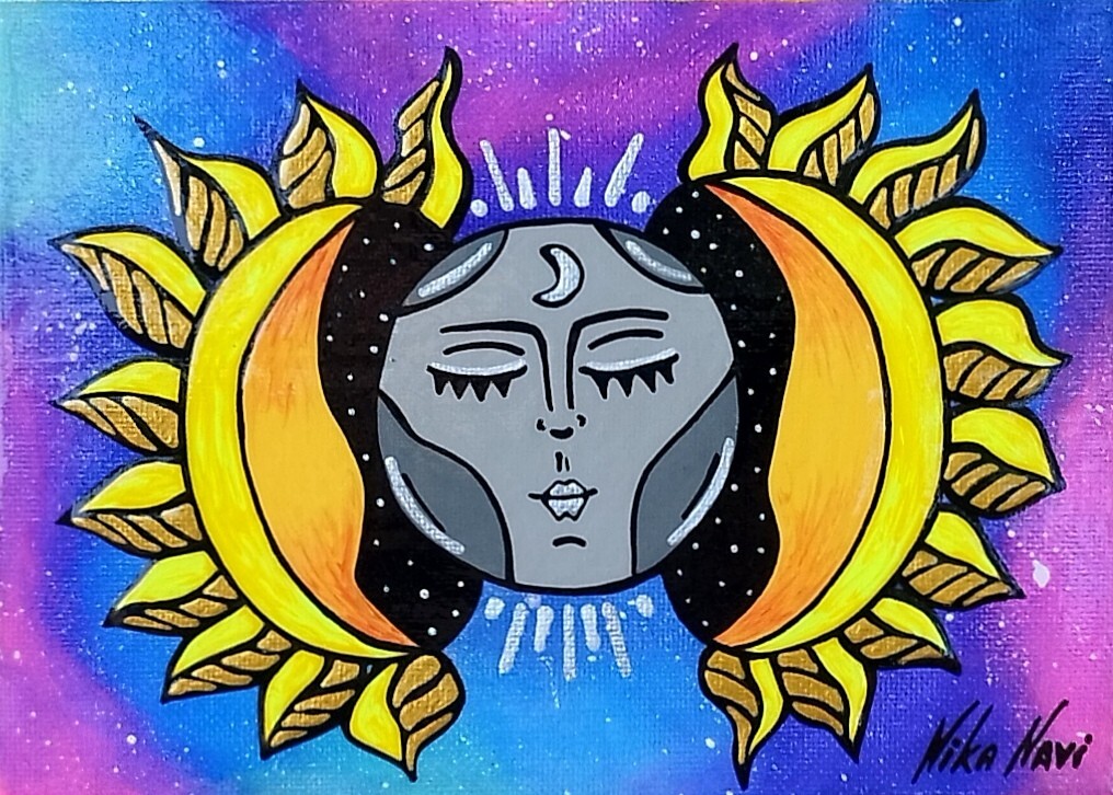Moon and Sun Meditation Painting Acrylic Original Art