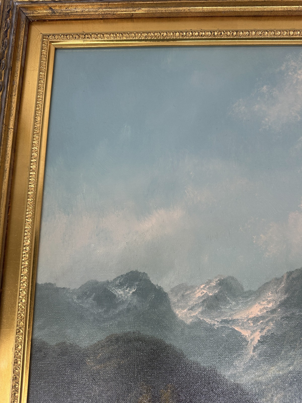 Ludwig Muninger Alpine Landscape Scene Oil Painting Framed 33″ x 41″