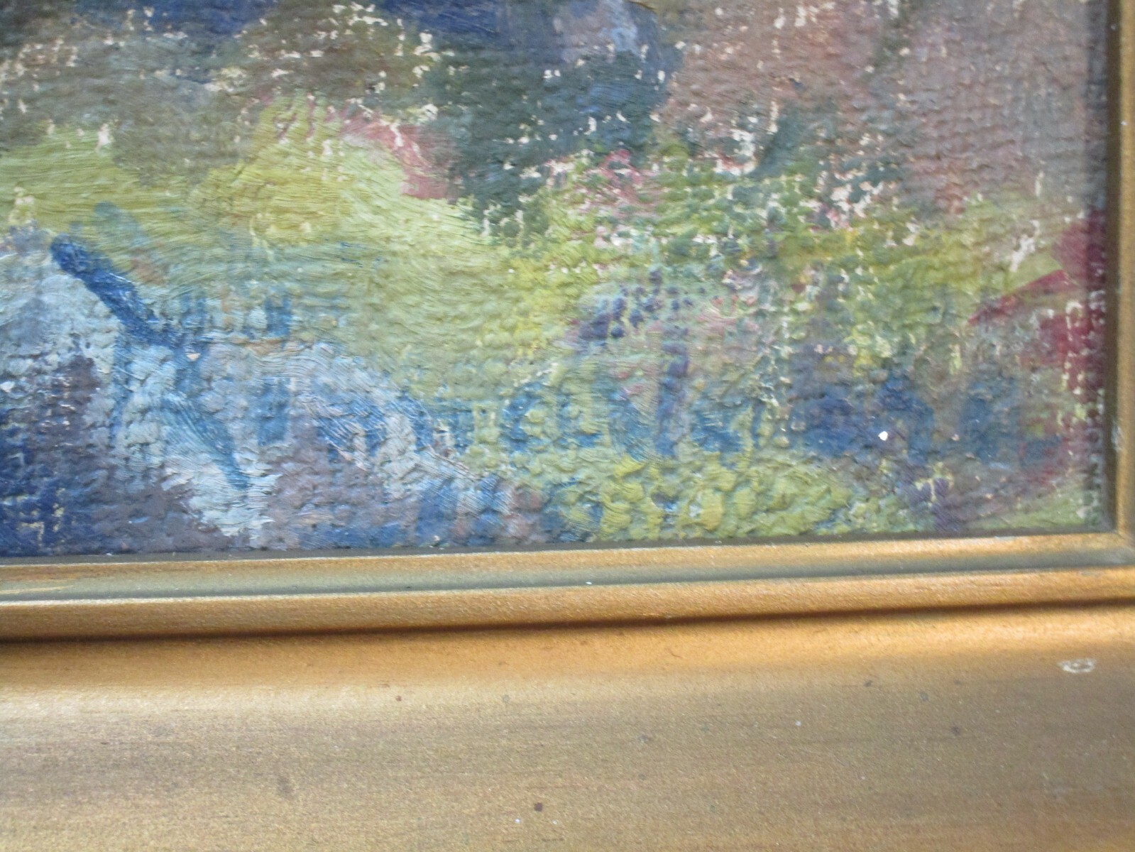 VINTAGE MOUNTAIN RANGE PAINTING IMPRESSIONISM ANTIQUE SIGNED HILL VIEW LAKE