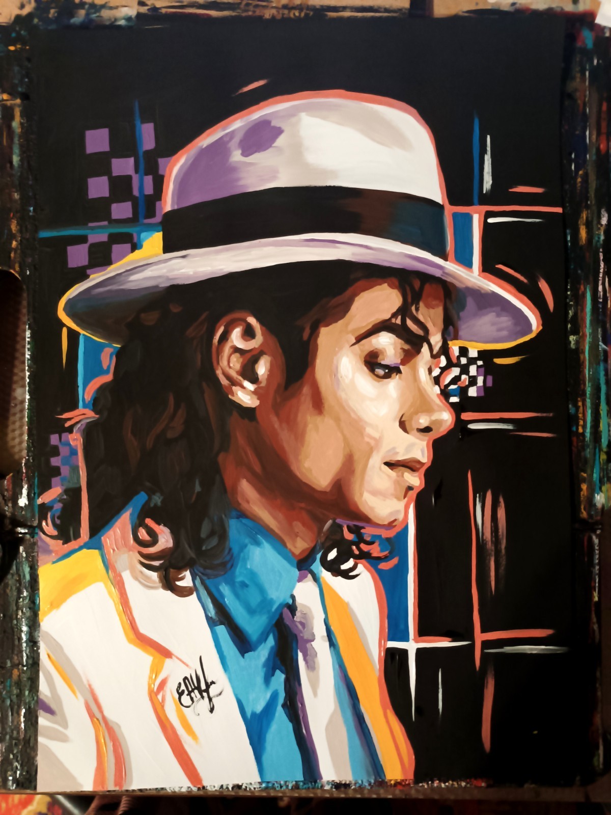 portrait of Michael Jackson, pop art, paper, acrylic, handmade