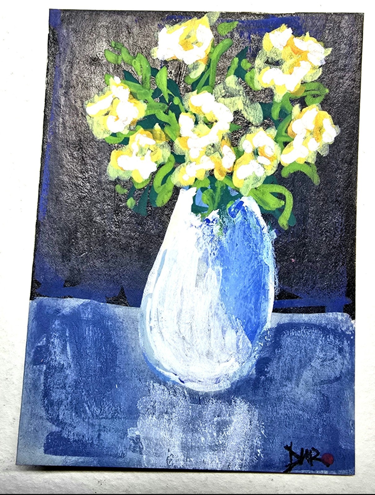 Original ACEO Yellow Flowers Miniature Dulce Maria Rico»SUNSHINE IN A VASE»