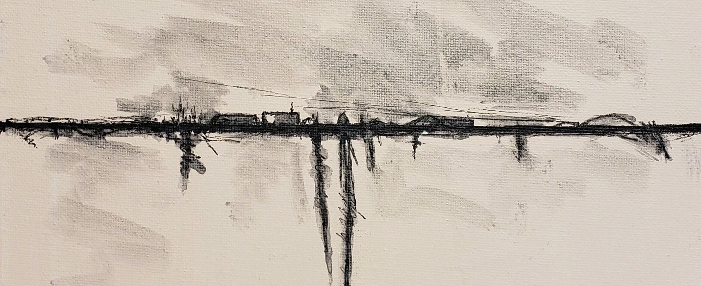 No.664 Original Abstract Minimal Landscape Drawing On Canvas By K.A.Davis
