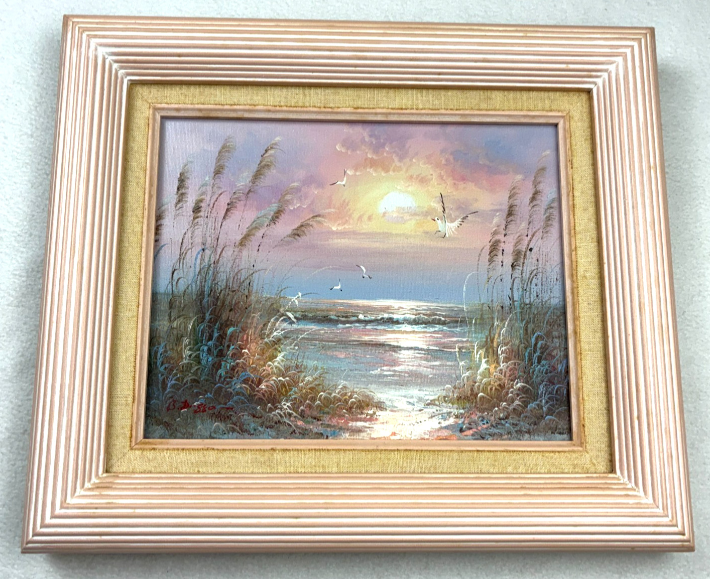 VTG Original B. Duggan Signed Oil Painting Seagulls on the Ocean Framed 12″x14″