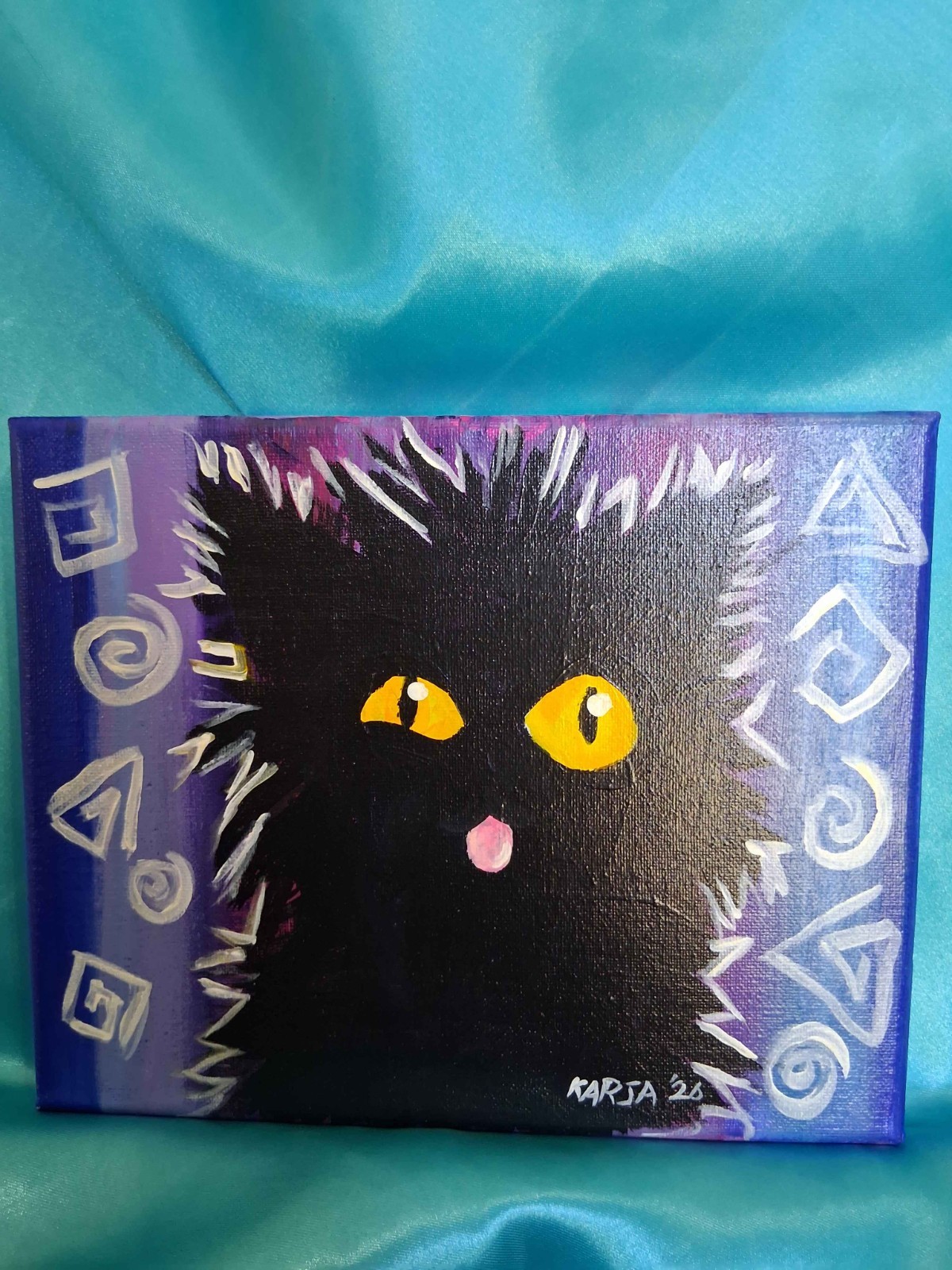 Pop Art Scrungly Cat Original Colorful Funny Cute 8×10