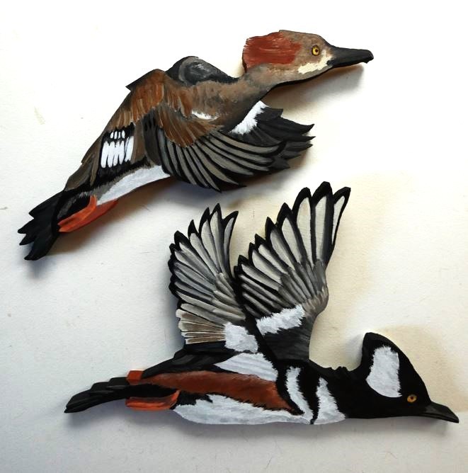 Hand Painted Pair Of Merganser Ducks – Wood Cut Outs- For Wall Art By Phyllis
