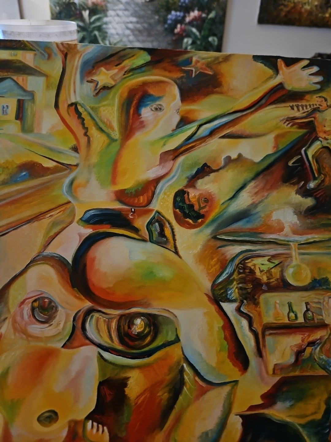 Original VTG 1984 Abstract Art Oil On Linen «Cheating Hearts» Michael B.Stuart
