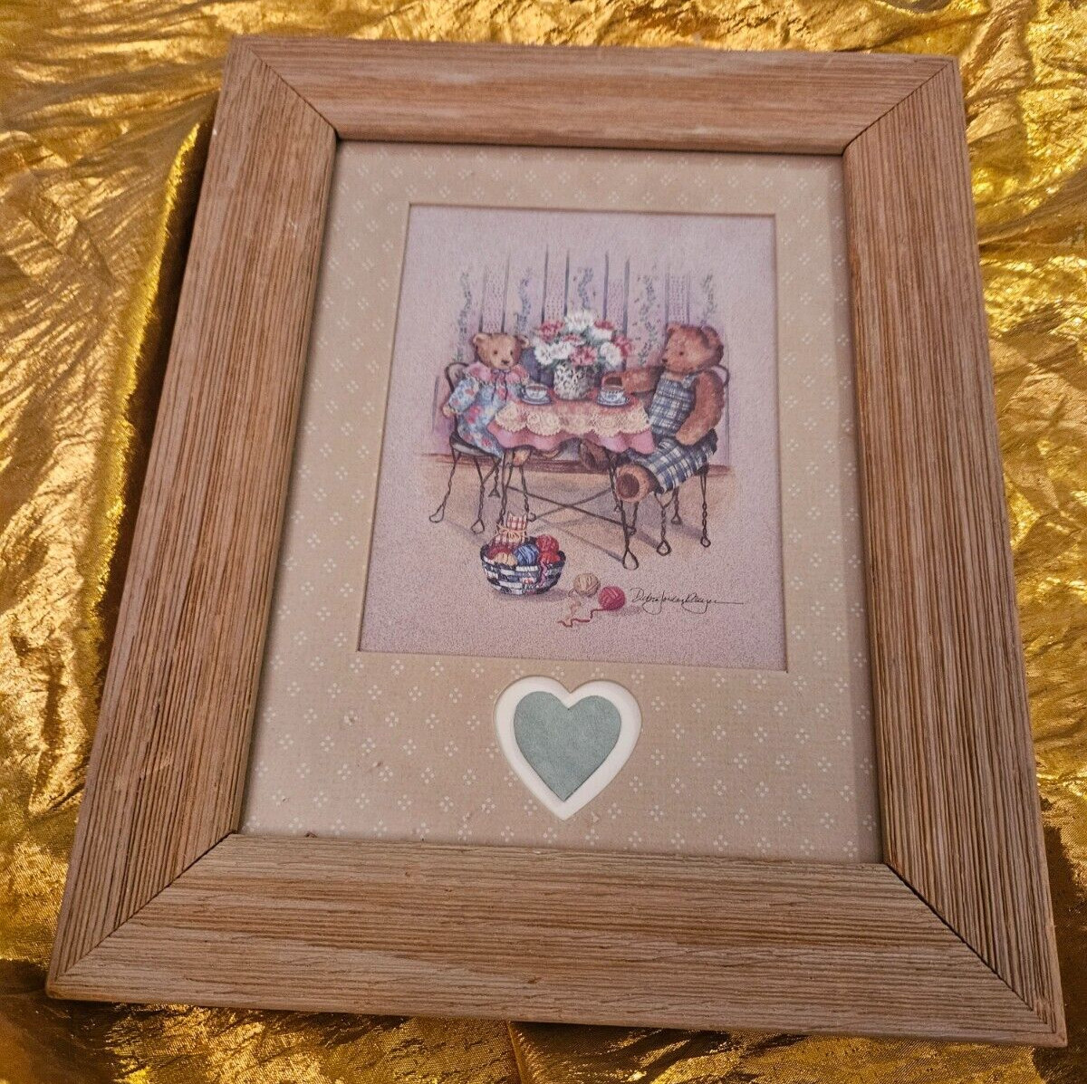 TEDDY BEAR TEA PARTY Hanging WALL ART by DEBRA JORDAN MEYER PAINTING 10.25×8.5