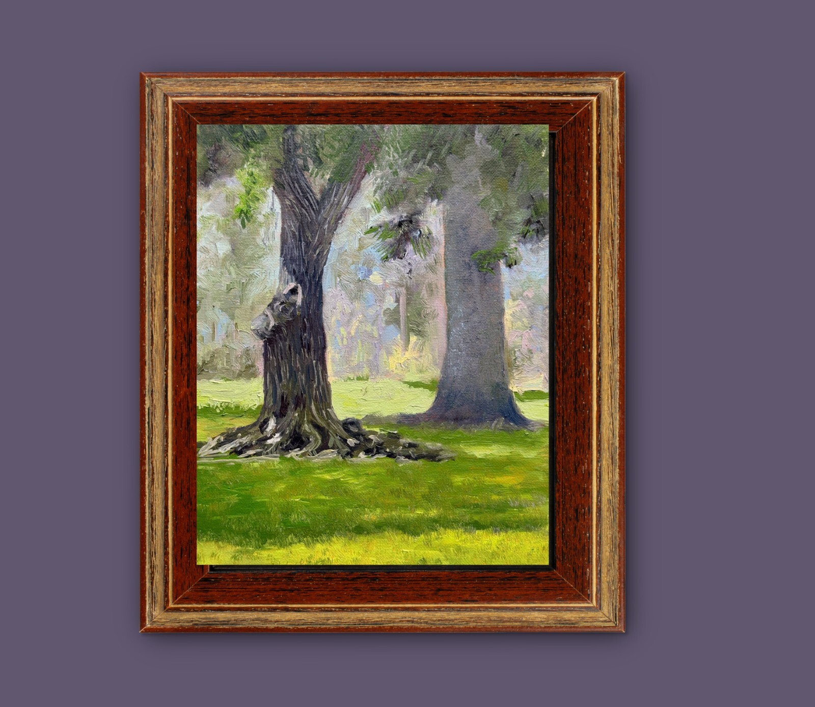 Oil Painting Trees Park Scene Original Nature Landscape Roots Greenery