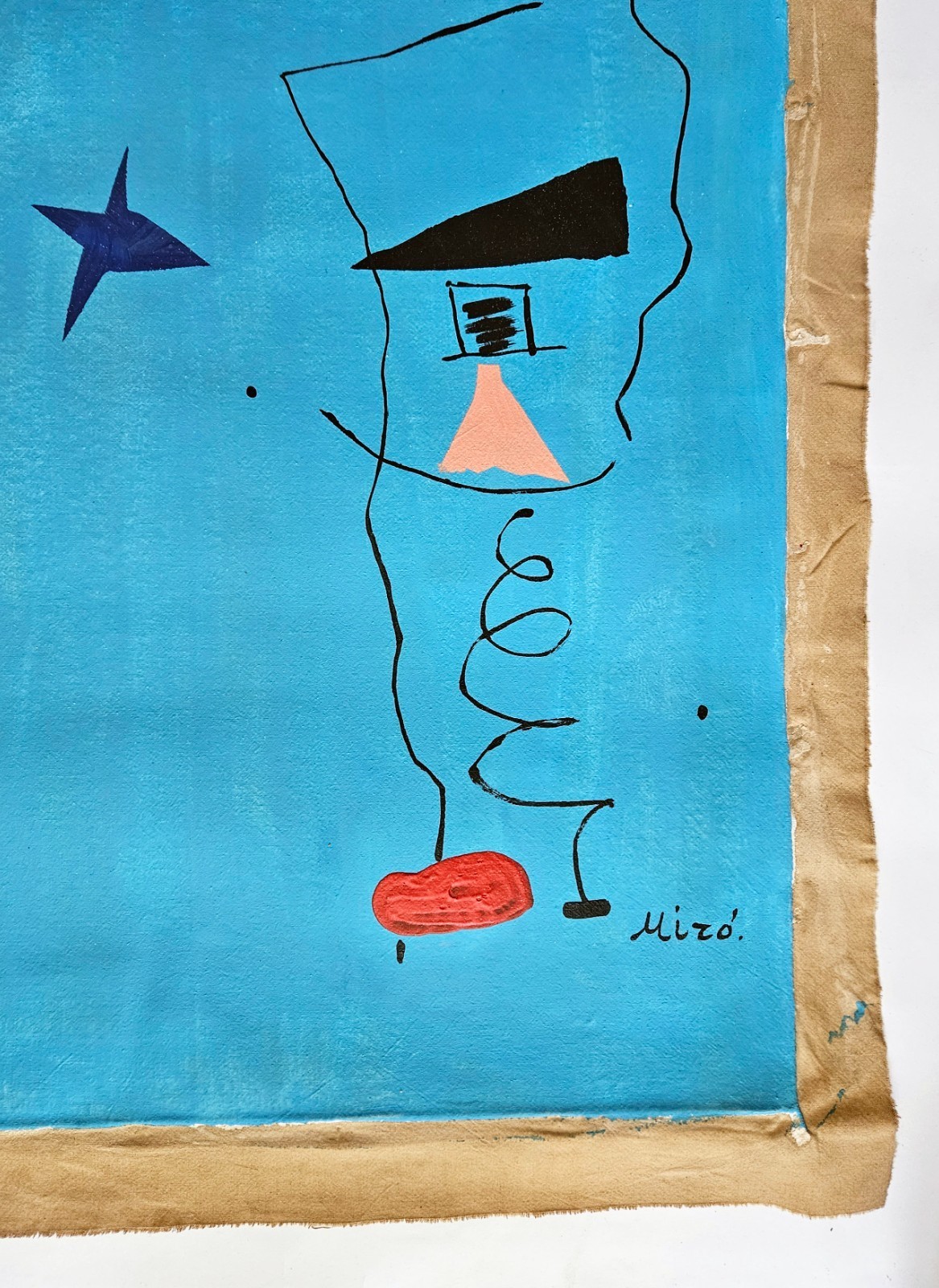 Joan Miro Signed Surrealist Abstract Oil Painting on Canvas – Spanish Art