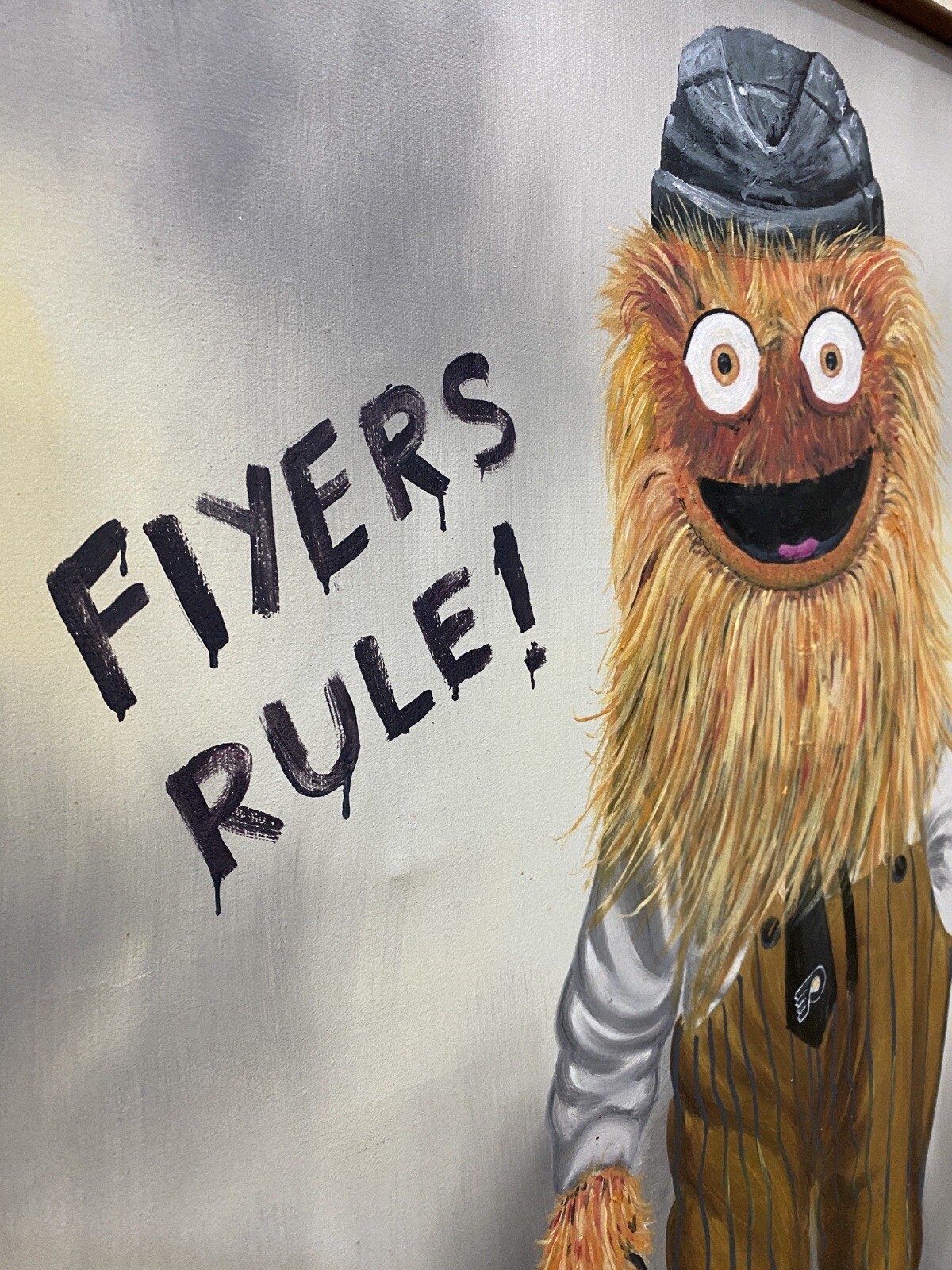 Gritty Philadelphia Flyers Upcycled Thrift oil painting vintage art Mike Morris