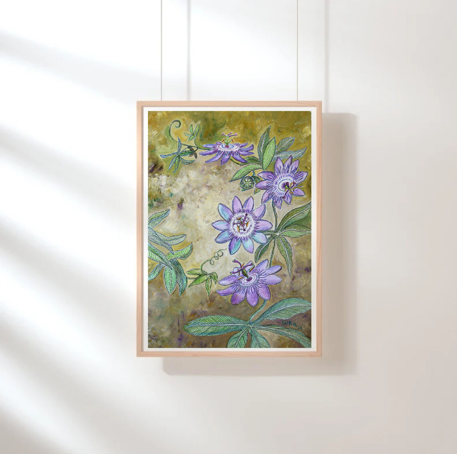 Original Passiflora Flower Painting, Garden Theme, Hand-Painted Unique Artwork