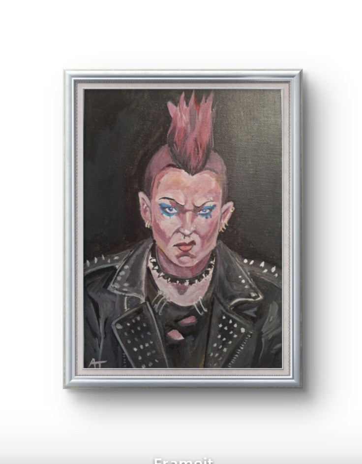 Original Signed 6×9 Punk Portrait Acrylic Painting Bold Impressionist Art
