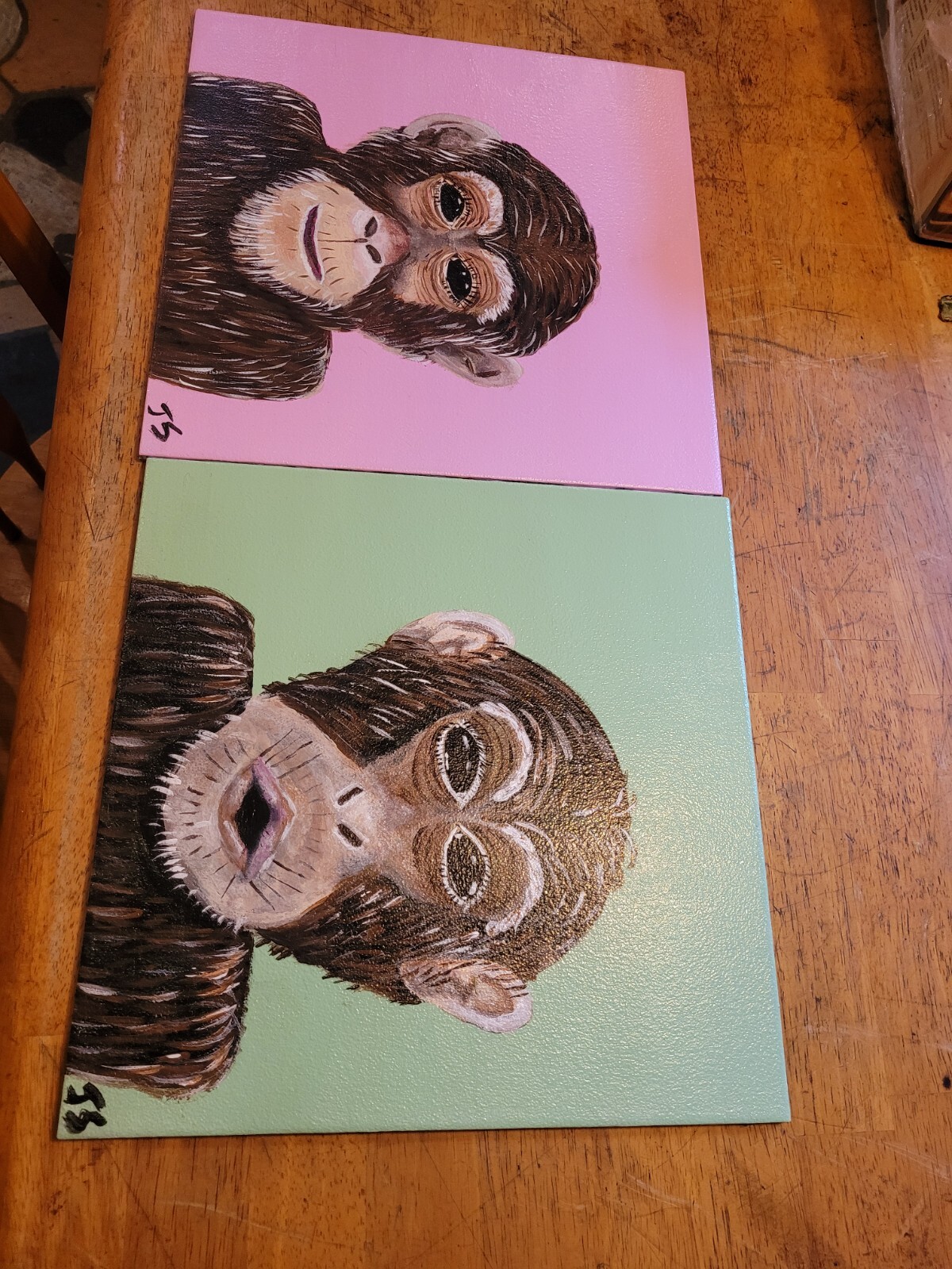 Janet Smith 2pc Painting Monkey Chimp Mohawk Porcelain Tile 12×12 Whimsical