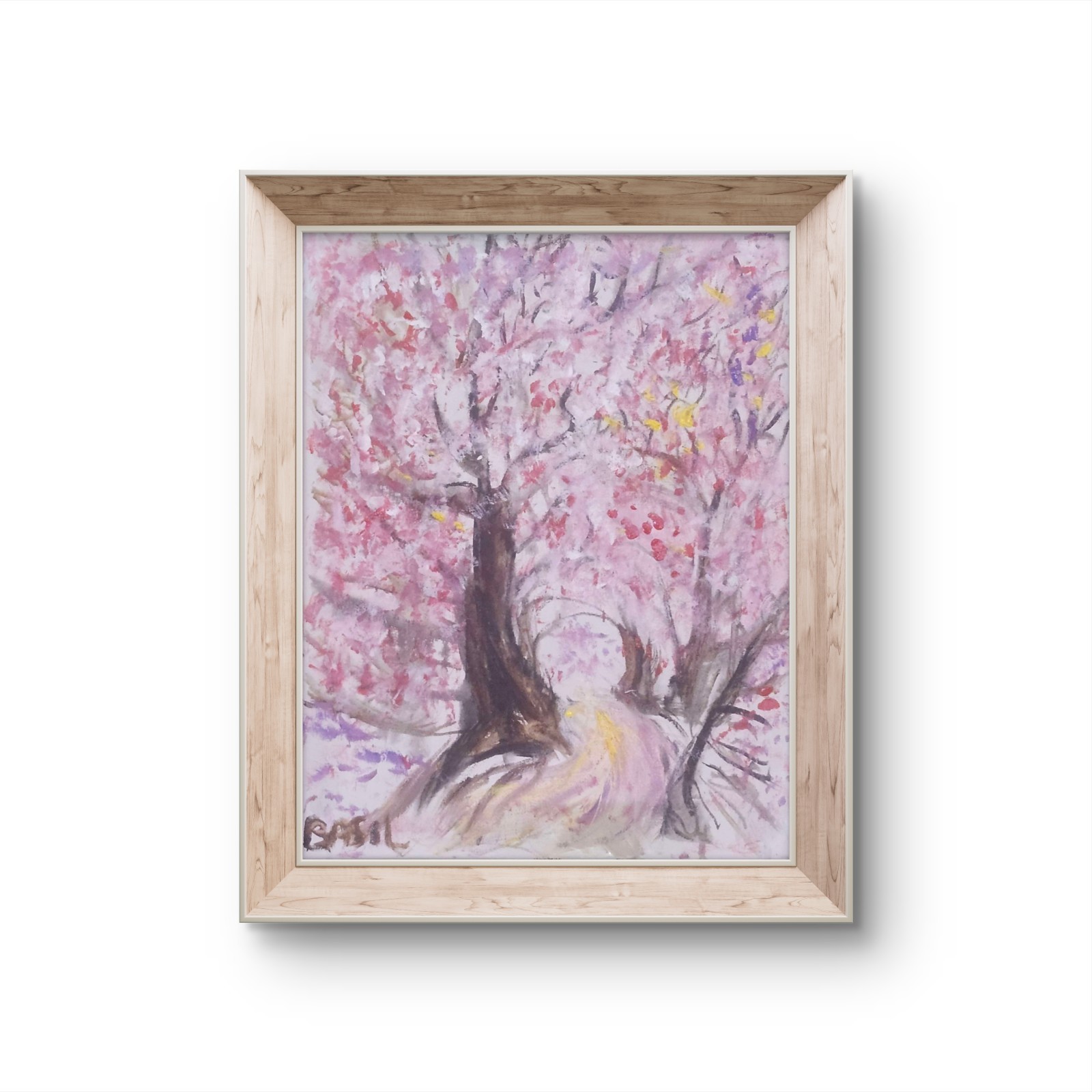 Cherry Blossom Walk Colorful Modern Art Acrylic Painting Canvas 11×14