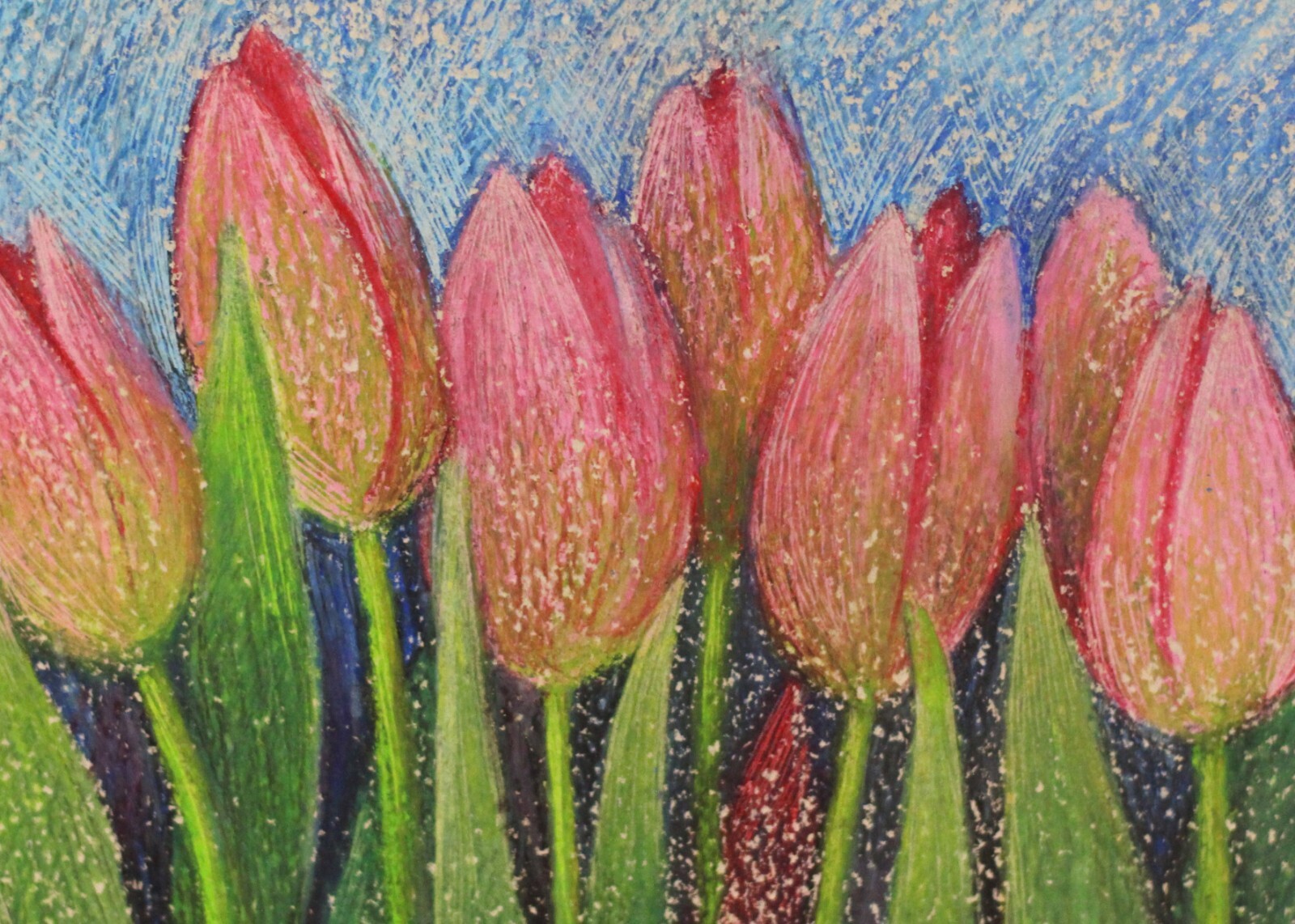 Pink Tulips 7×7 Original Oil Pastel Painting Spring Flowers Hand Painted Artwork
