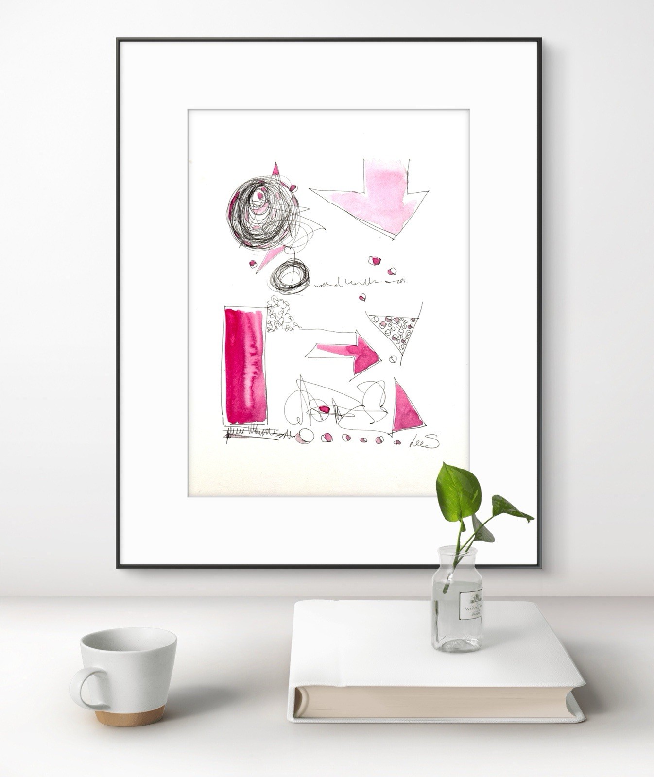 Original Abstract Expressionism 9X12 Pink Paper Colorful Handmade Signed 11
