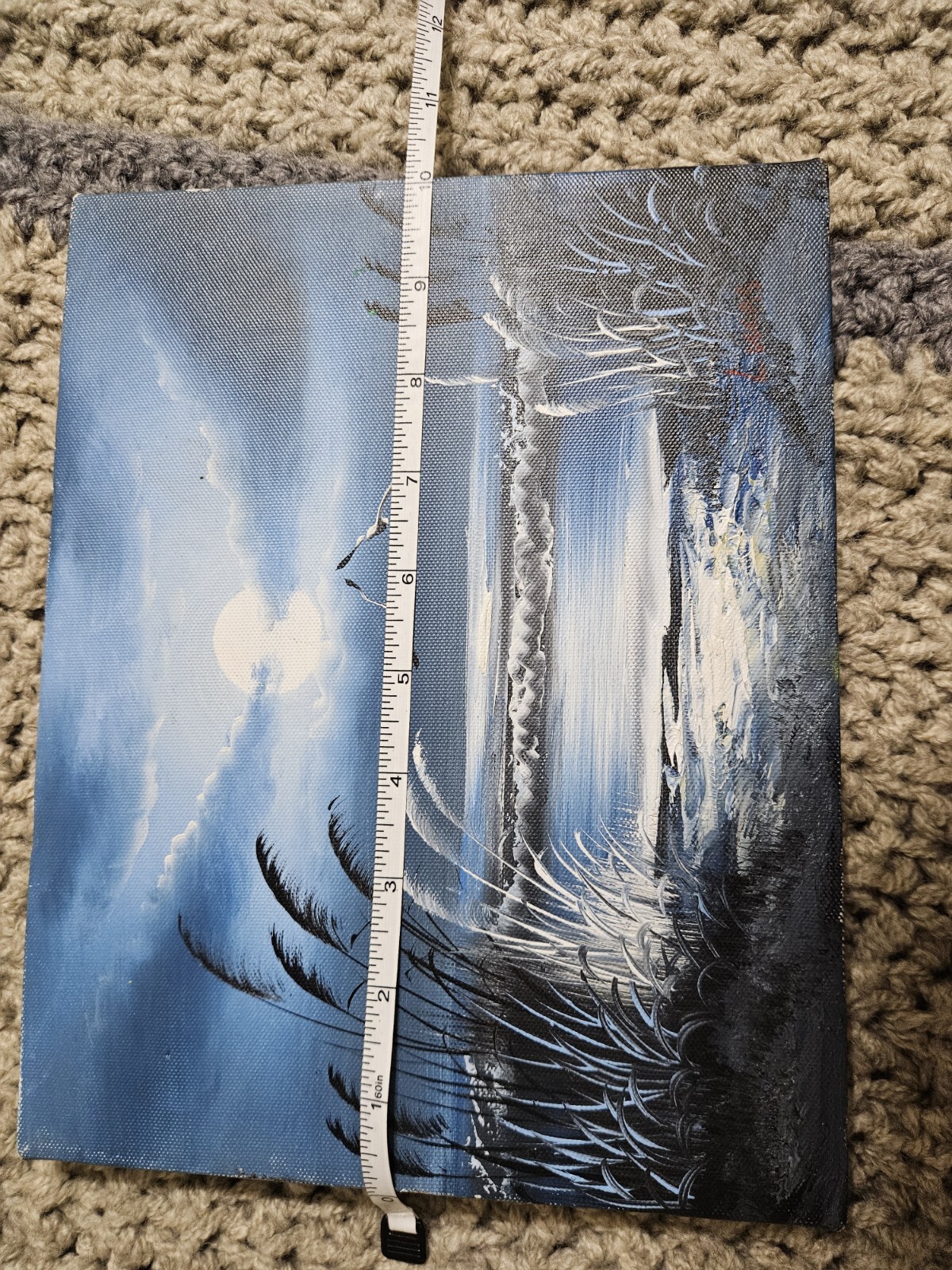 Signed Hand Painted Canvas Beautiful Beach Water Bird Tree 8×10 Painting Art