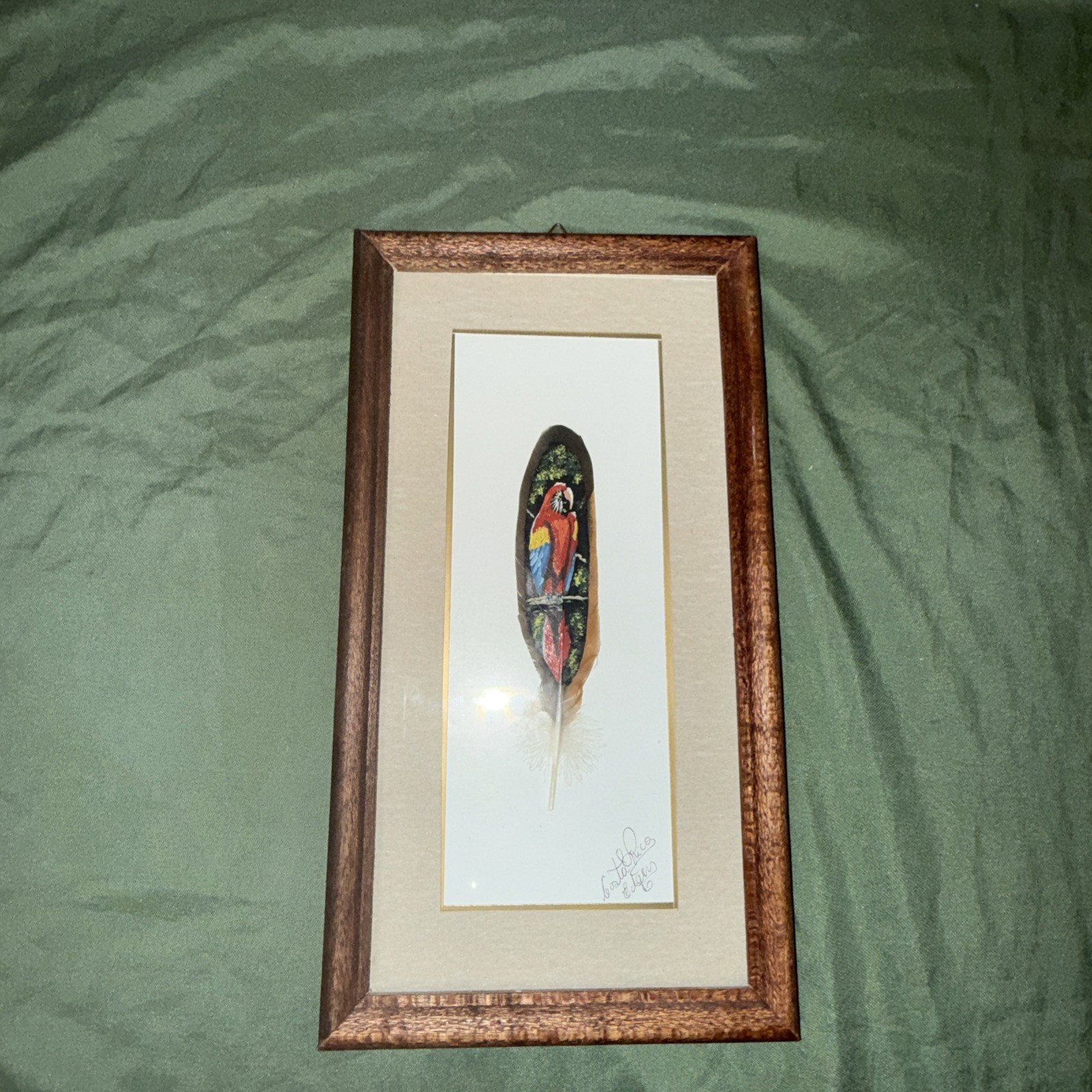 Set Of 2 Costa Rica Feater Bird Paintings Quetzal And Macaw Signed Edgar Framed