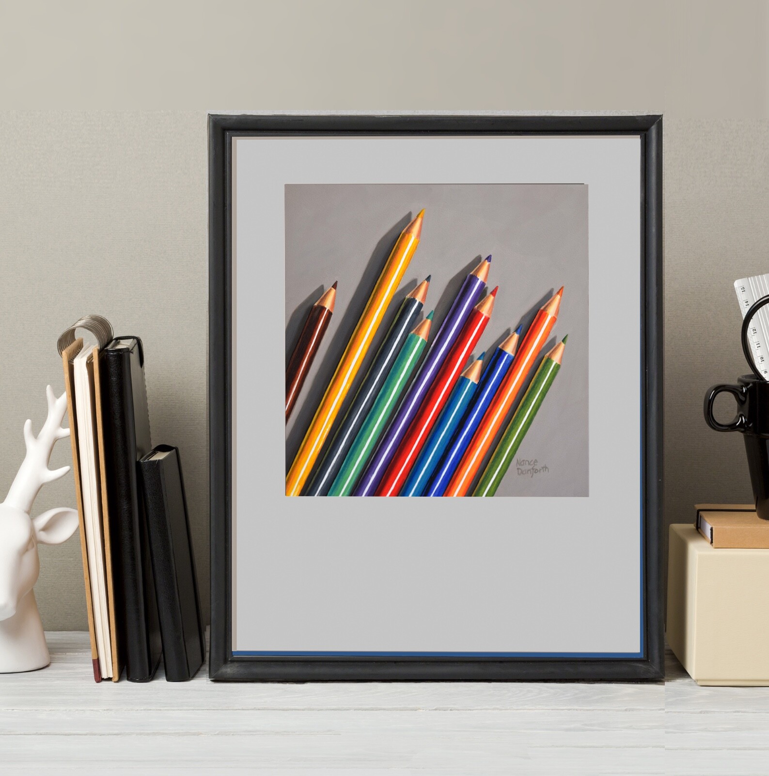 DANFORTH Ten Colored Pencils, 8×8 still life realistic original oil painting
