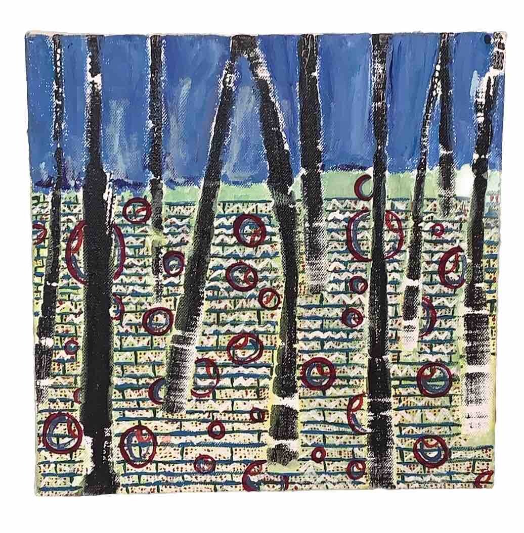Original Gayle Jenks Modern Birch Trees Forest Acrylic Signed Canvas 12”Sq