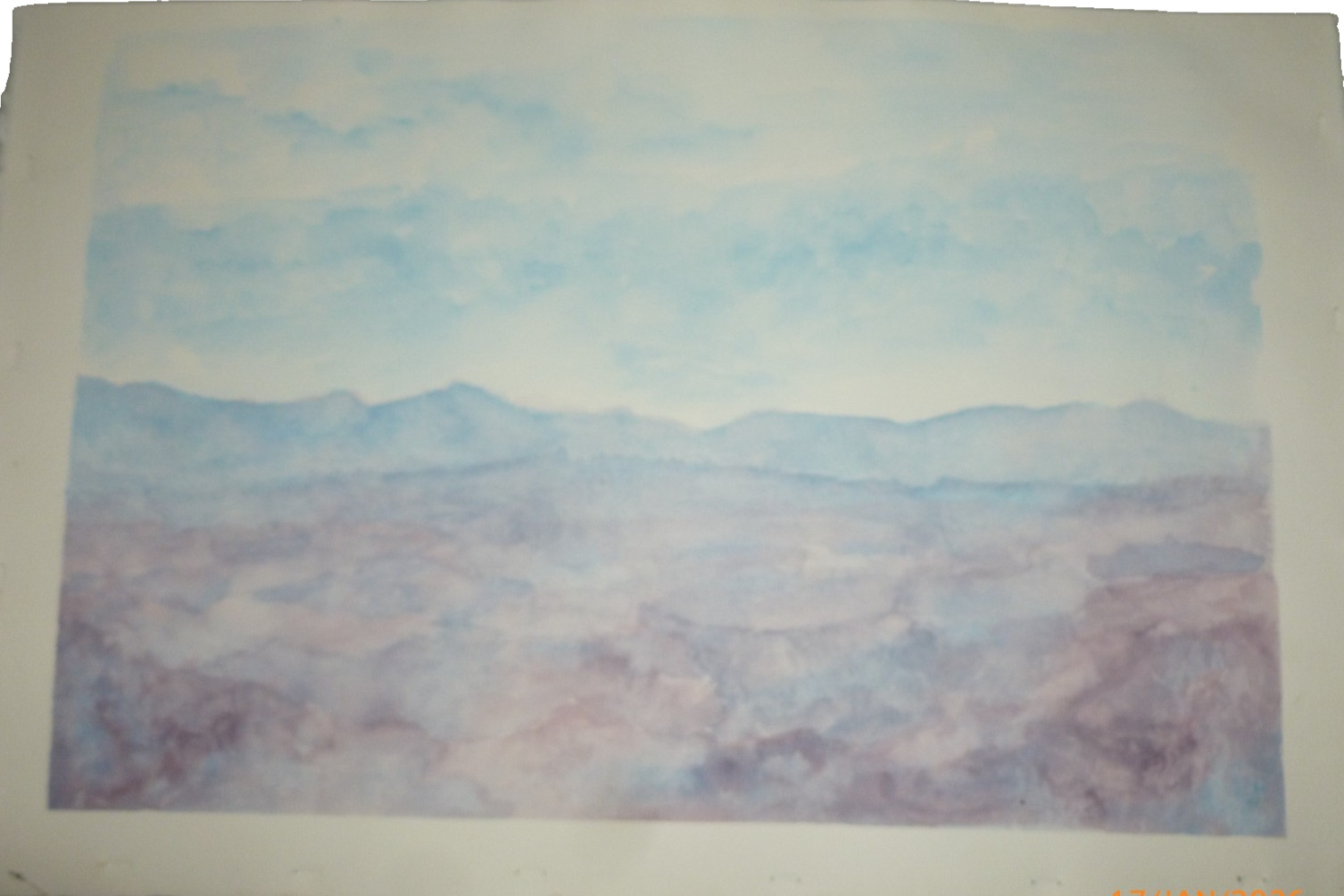Michael Knotts Painting Landscape Watercolor Unsigned 13×20″ Purple Mountains