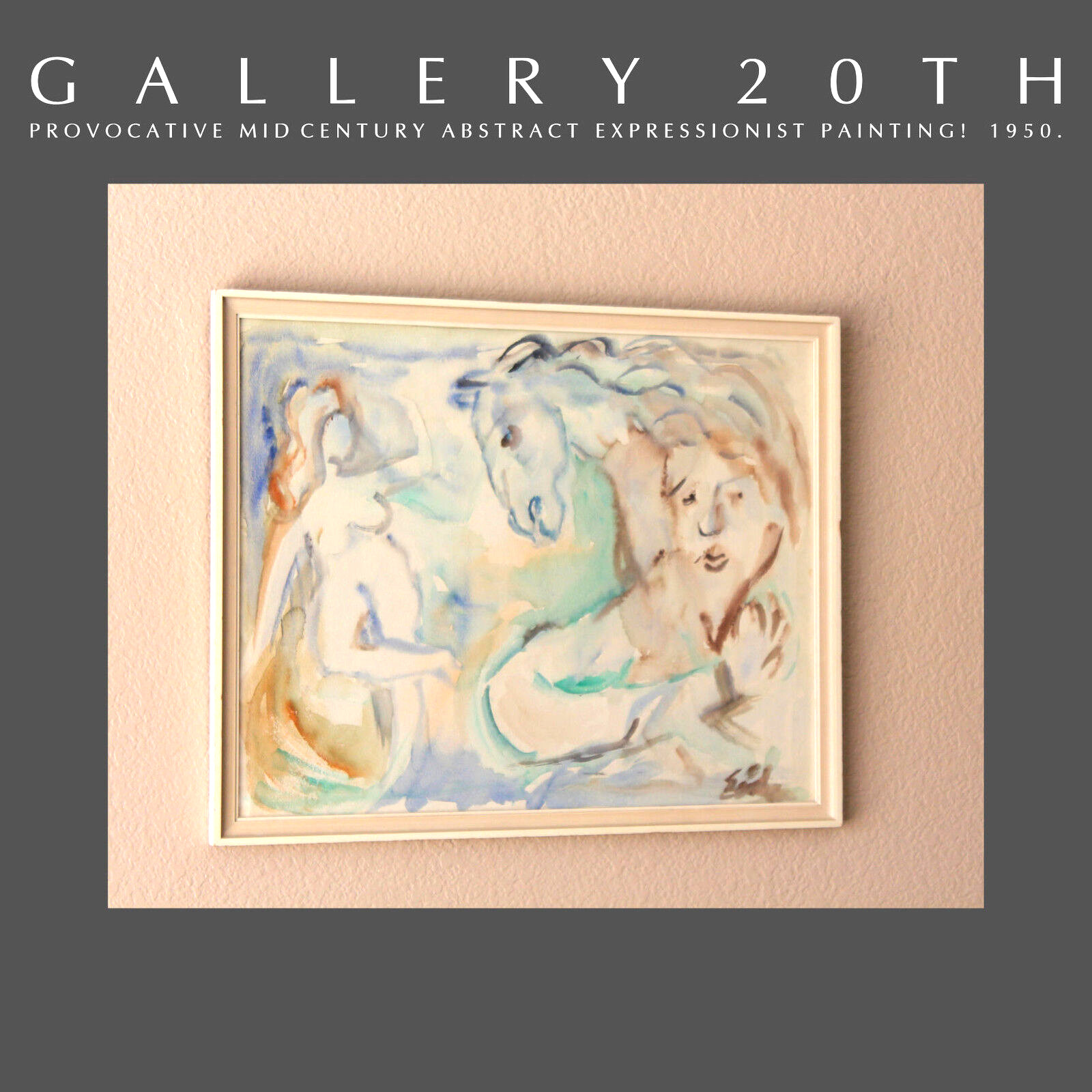 SUI GENERIS! ORIG MID CENTURY ABSTRACT PAINTING ART VTG BECKMANN HORSE NUDE WALL