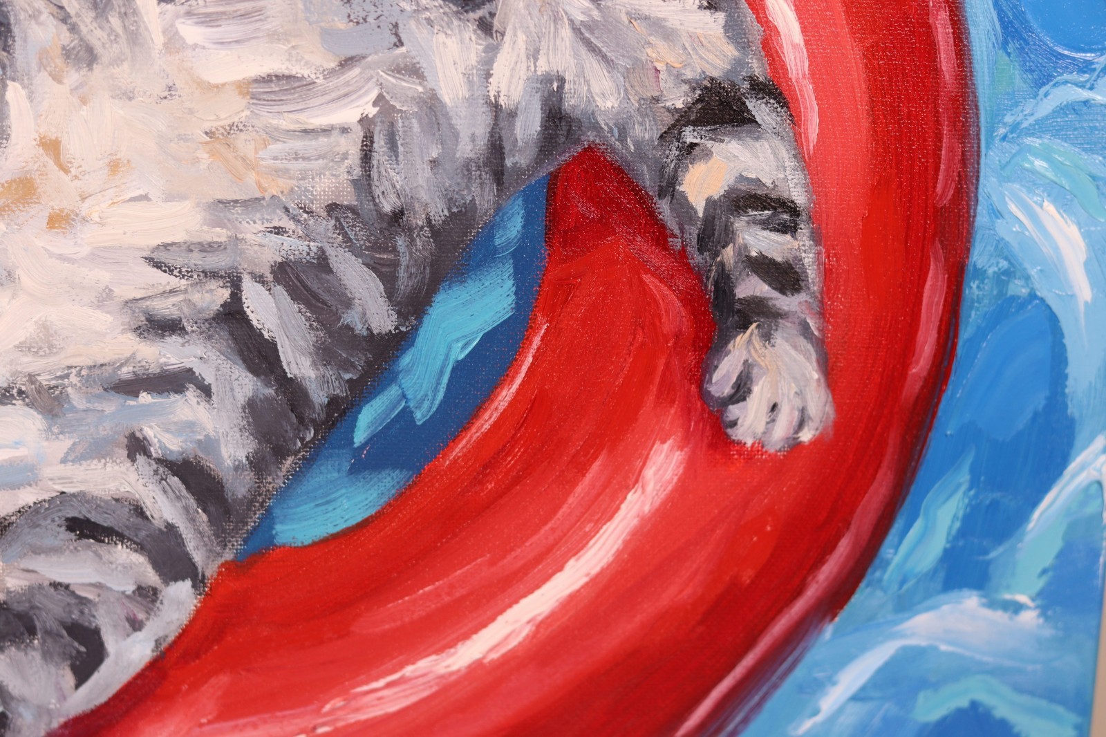 Nautical Original oil Tabby Cat Captain in Pool Float – Funny Pet Wall Art 20×20