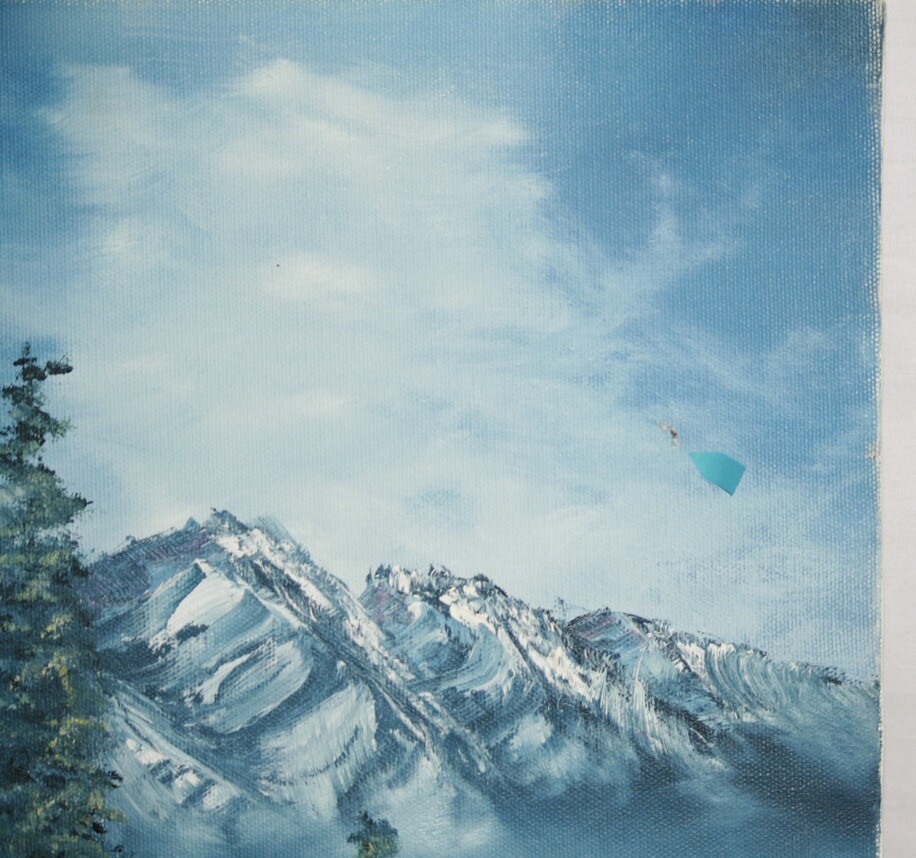 Hiking Trail Meadow Snow Capped Mountain Original Acrylic Oil Painting on Canvas