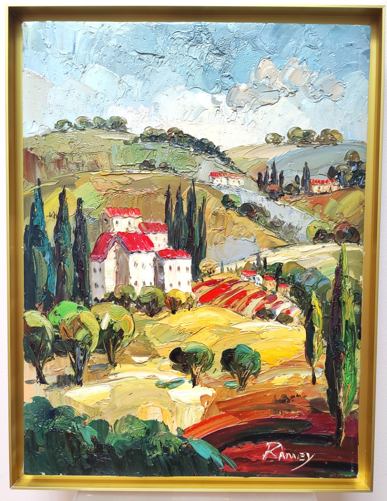 Italy Tuscany Impressionist Landscape Countryside Acrylic Painting Framed 13×17