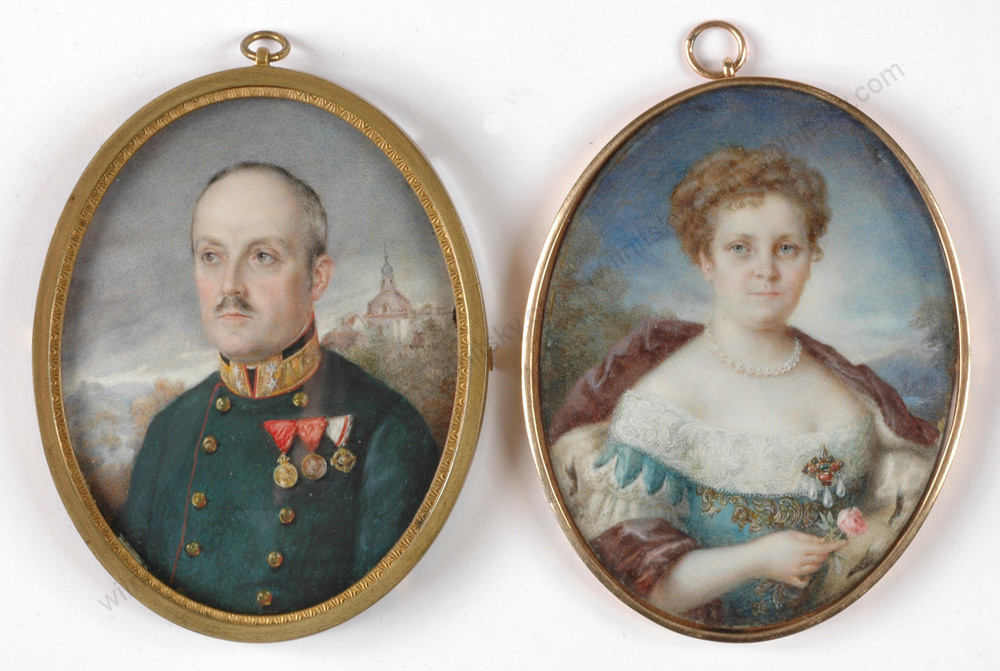 M. Plegerl «Colonel Victor Stusche and his wife», high quality miniatures!, 1914