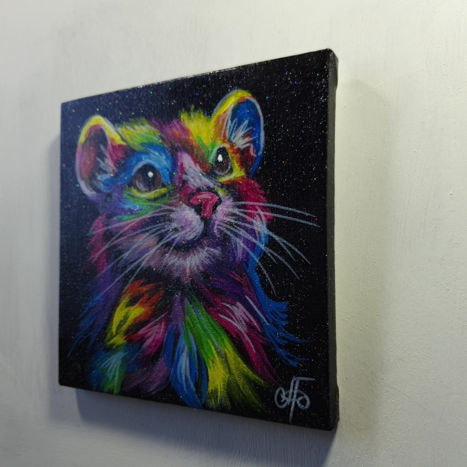 Rainbow Mouse Original Acrylic Painting Animal Portrait Canvas Wall Art Decor
