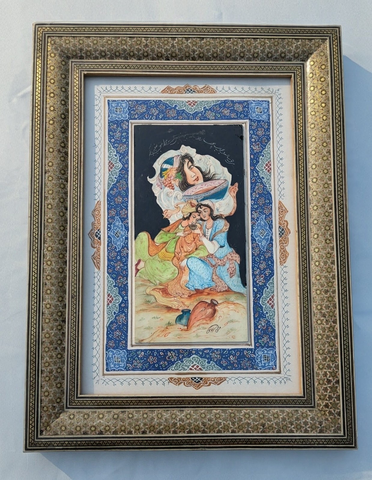 H. Karbassi Persian Miniature Painting With Sadeli Micro Mosaic Frame 15″X11″