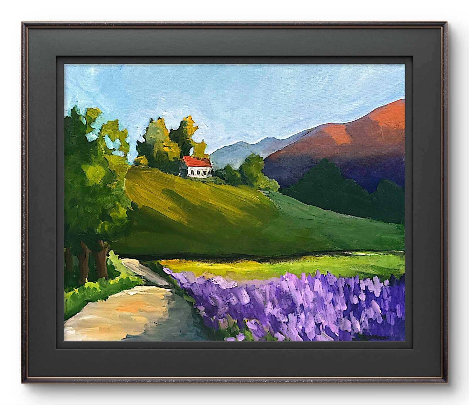Original Lavender Field Cottage Landscape Acrylic Painting 16×20 R Stevens