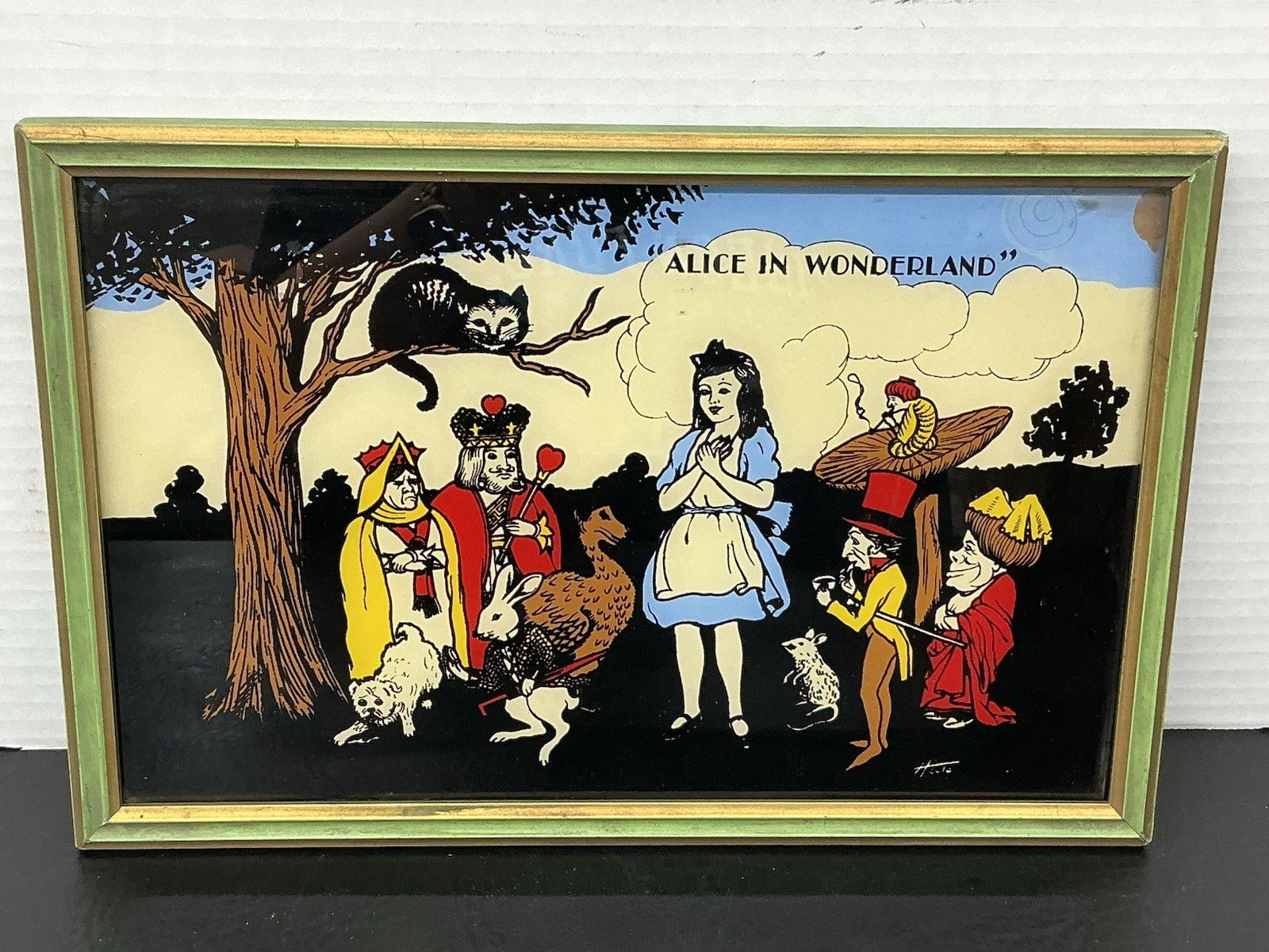 1930’S Reliance Reverse Painting Glass Alice in Wonderland Nursery Rhymes #420