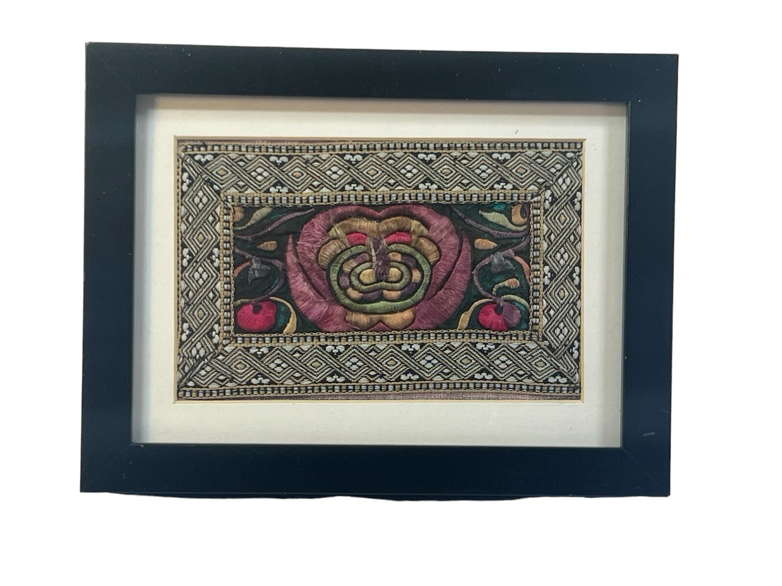 antique vintage Madhubani Indian Folk Art Painted Hand MadeTapestry 6»x 8»